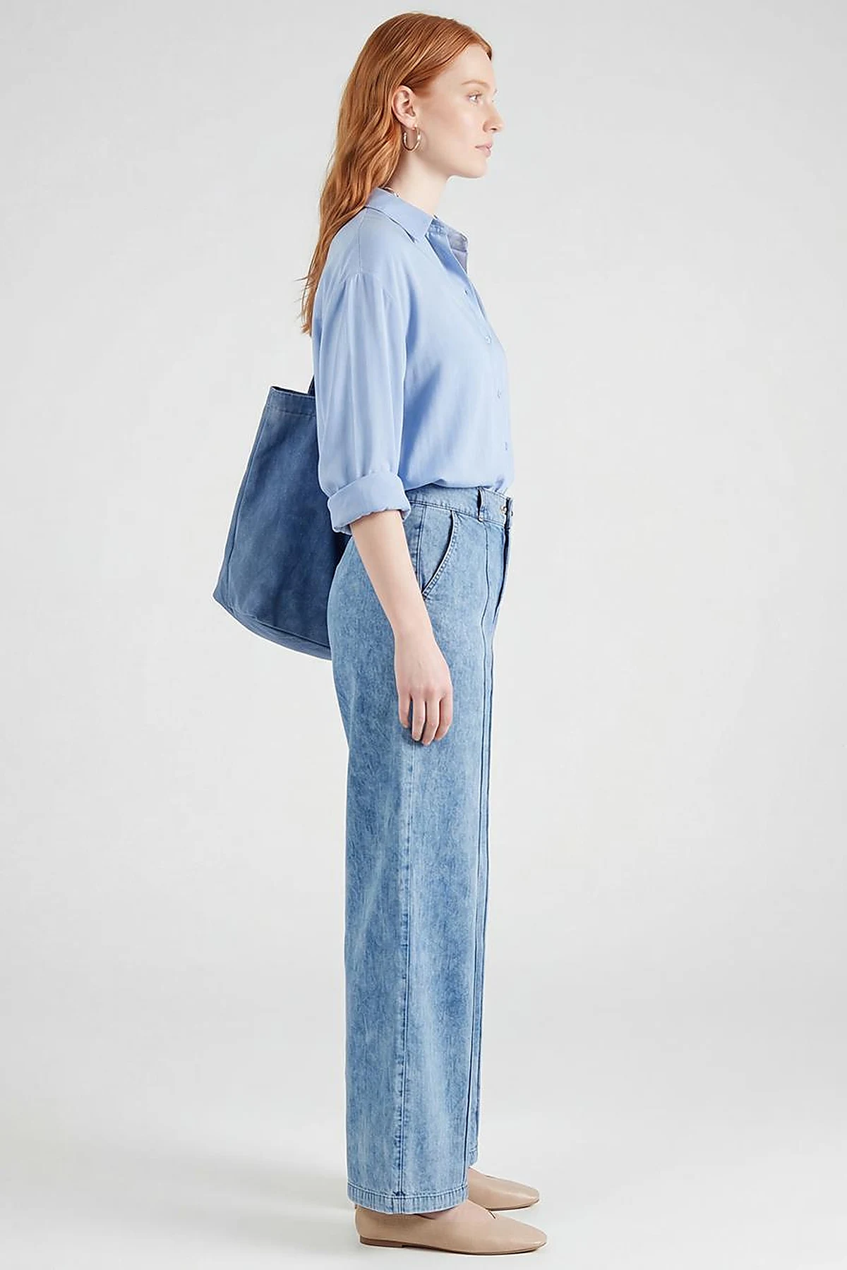 Washed Stitch Denim Trousers Blue