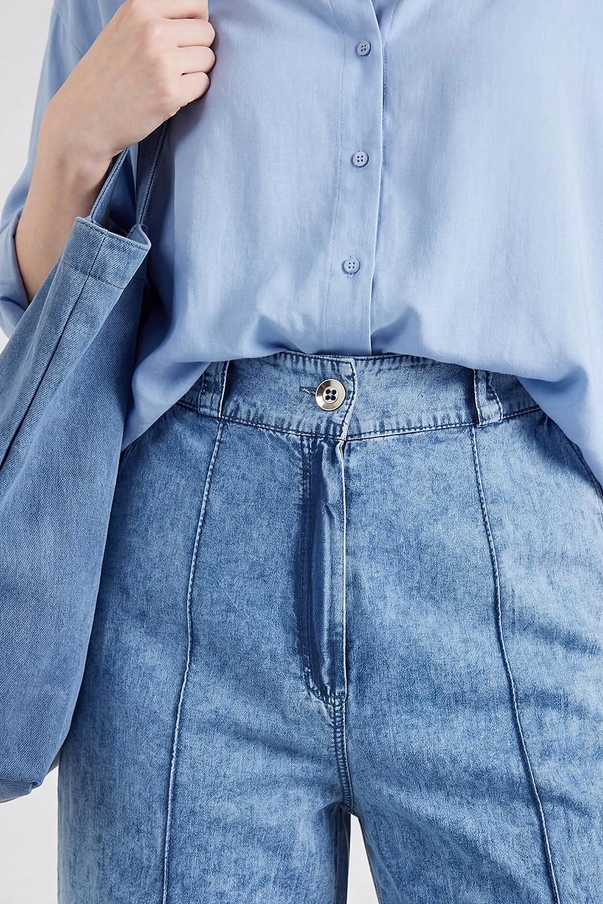 Washed Stitch Denim Trousers Blue
