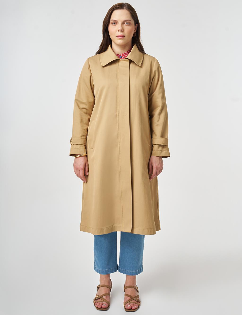 Geniş Yaka Trençkot Bej