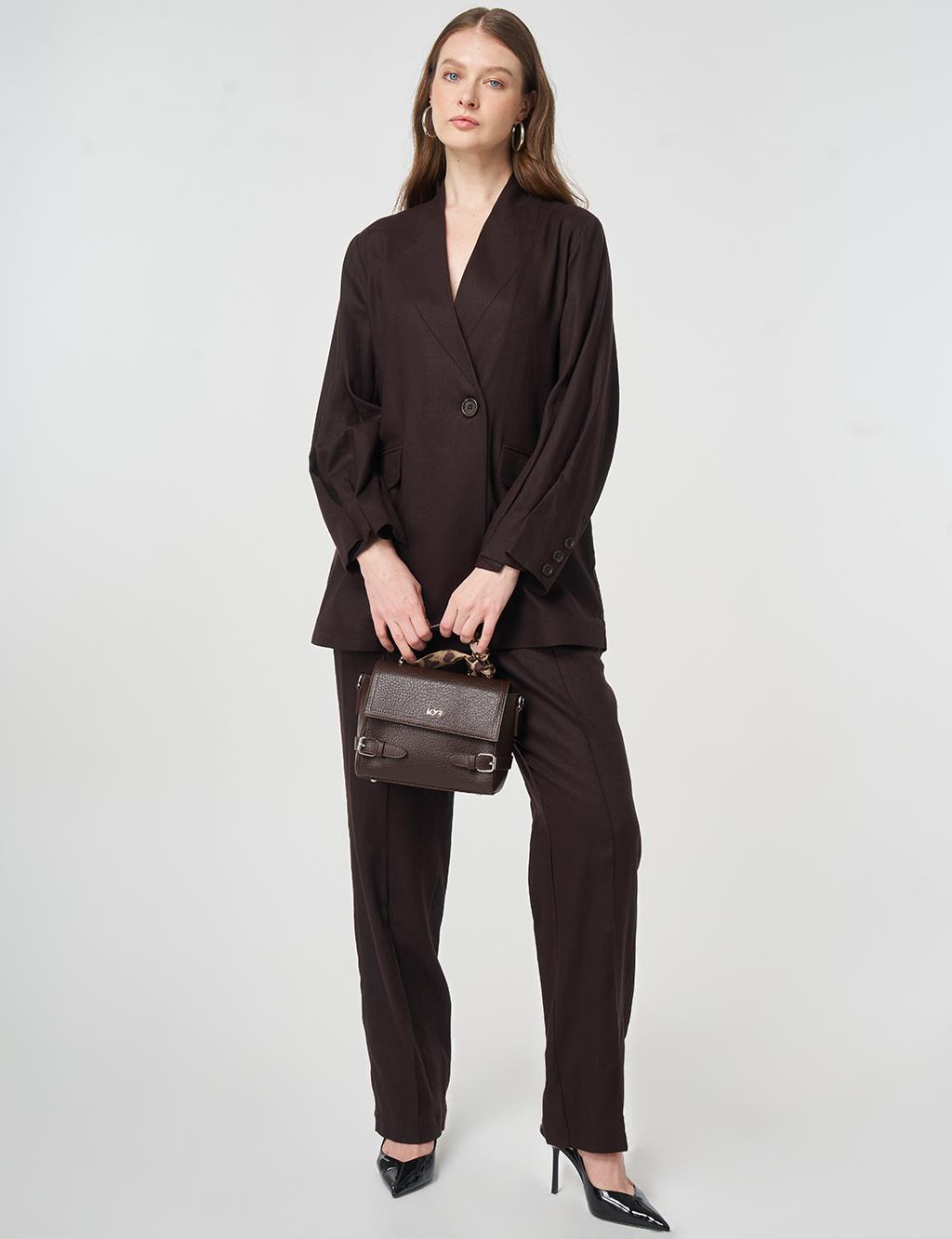 Kapak Cepli Lyocell Keten İkili Takım Koyu Kahve