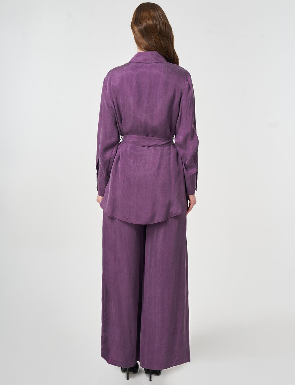 %100 Lyocell Nakış İşlemeli İkili Takım Patlıcan Moru