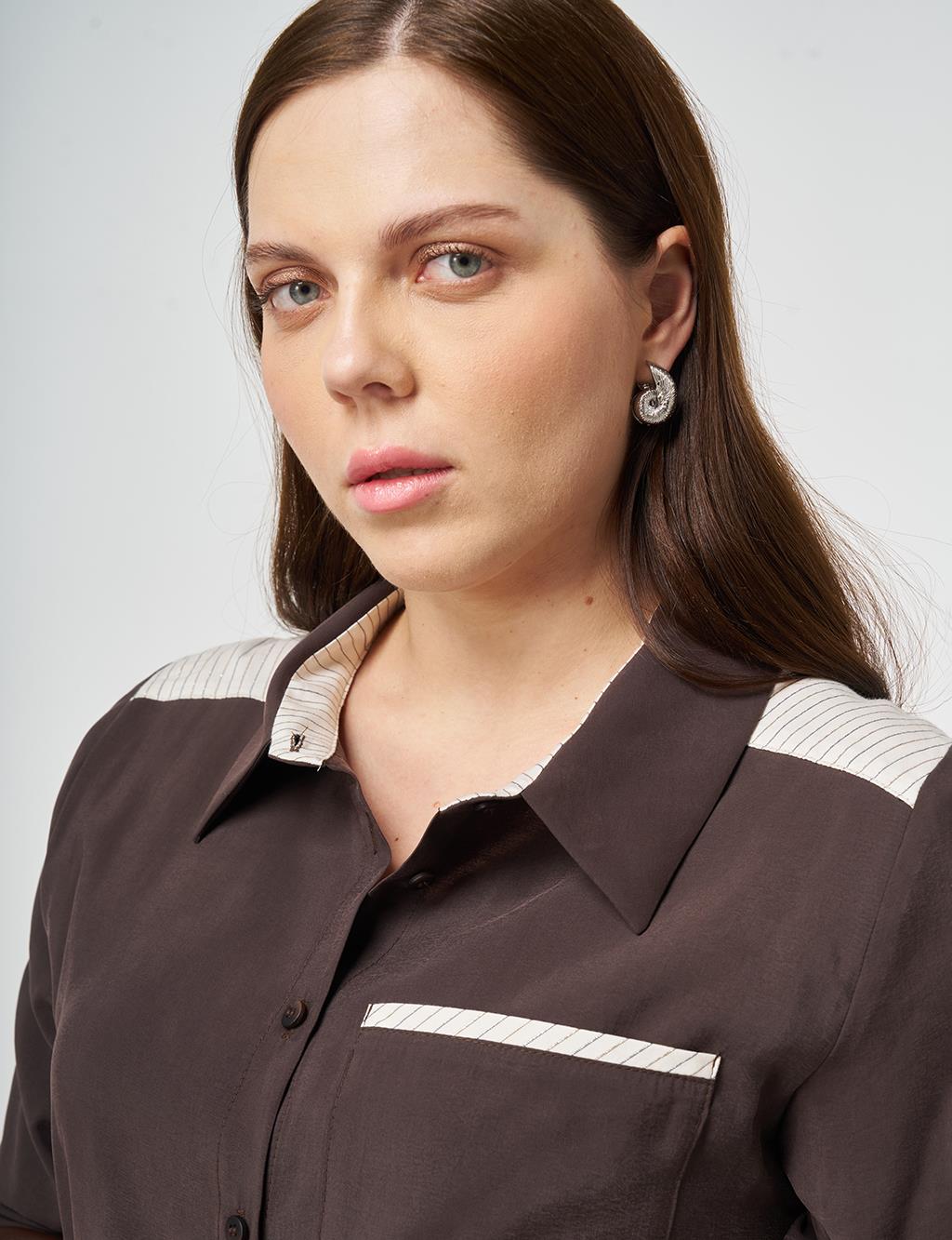 Fabric Trimmed Modal Tunic Dark Brown