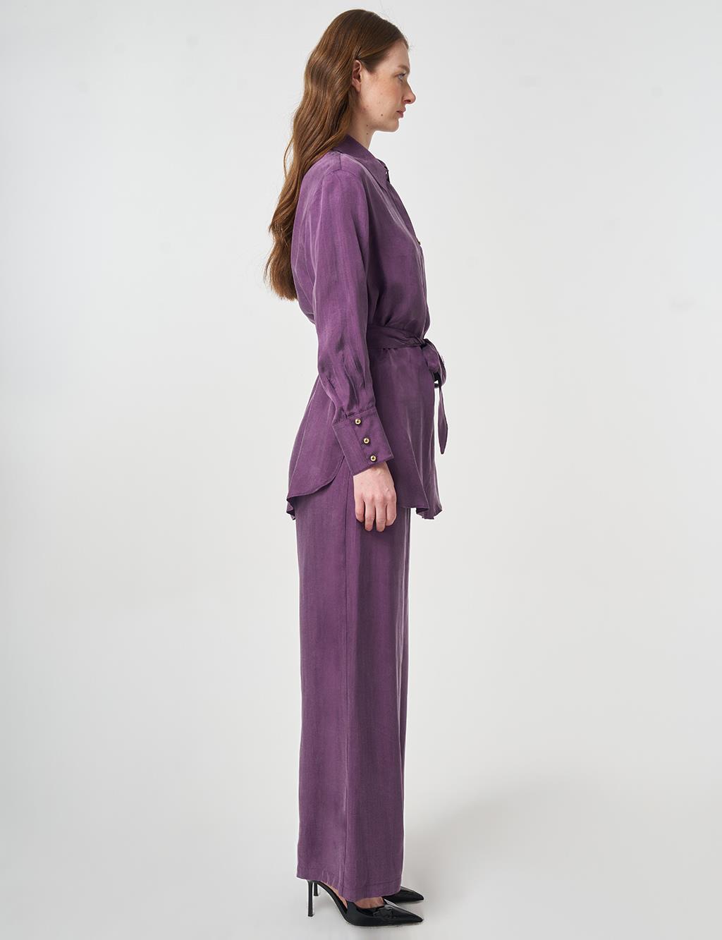 %100 Lyocell Nakış İşlemeli İkili Takım Patlıcan Moru