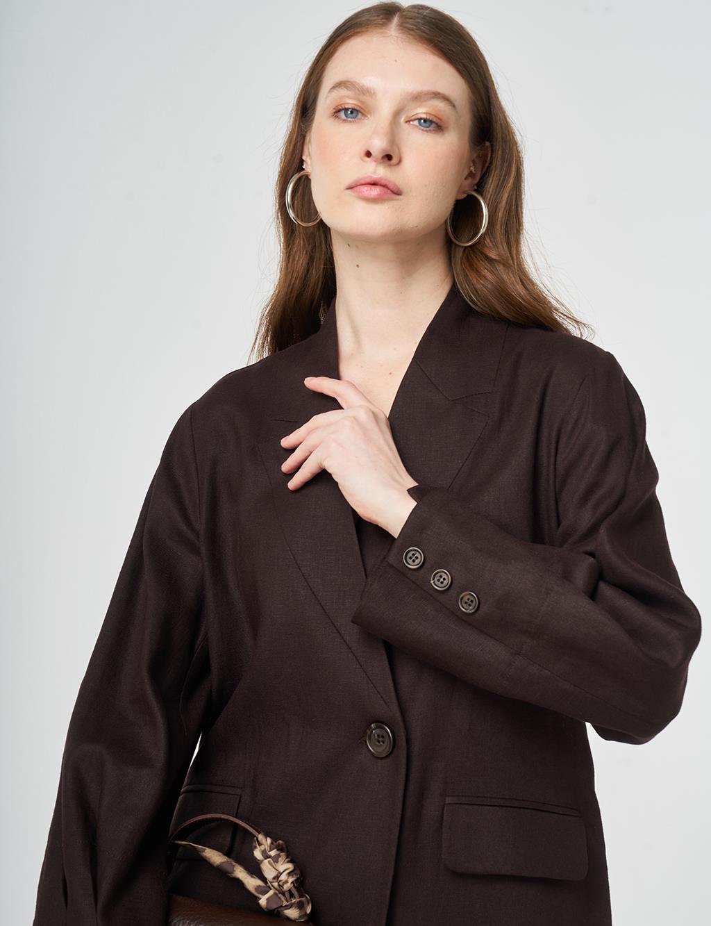 Kapak Cepli Lyocell Keten İkili Takım Koyu Kahve