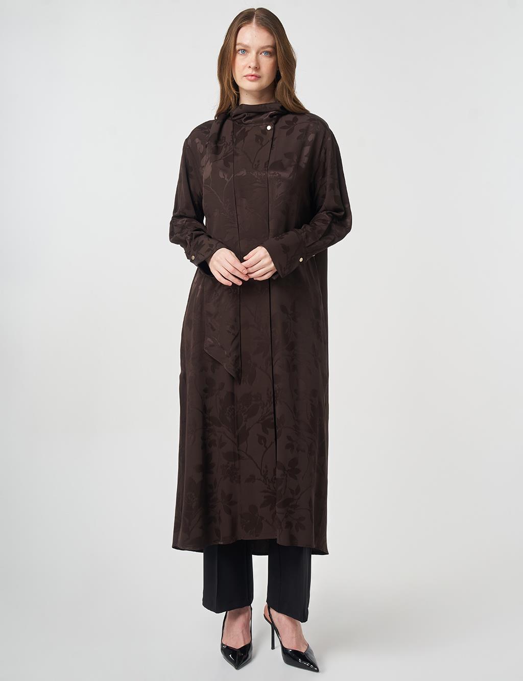 Şal Yaka Viskon Tunik Koyu Kahve