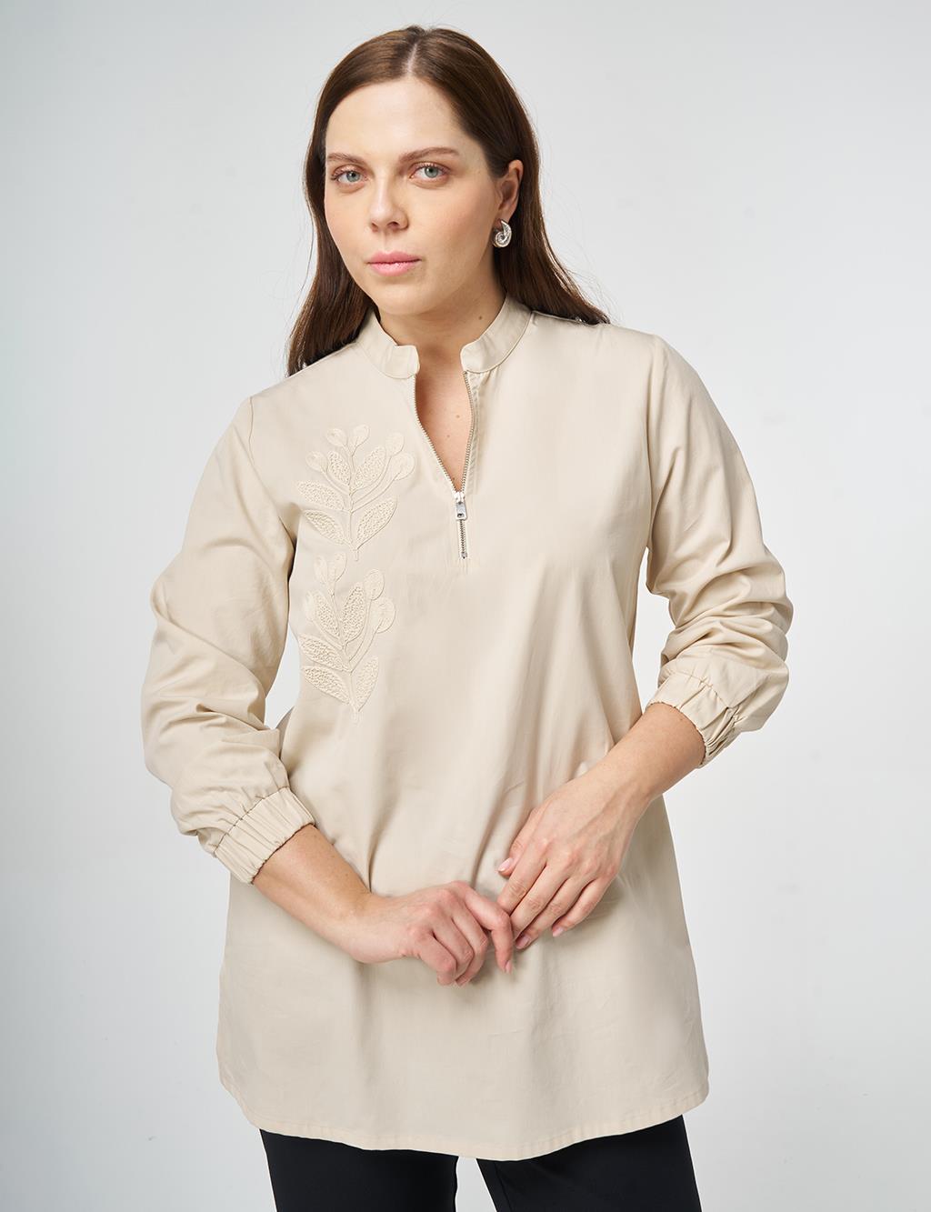 100% Cotton Embroidered Tunic Cream