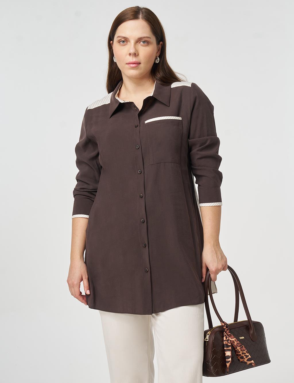 Fabric Trimmed Modal Tunic Dark Brown