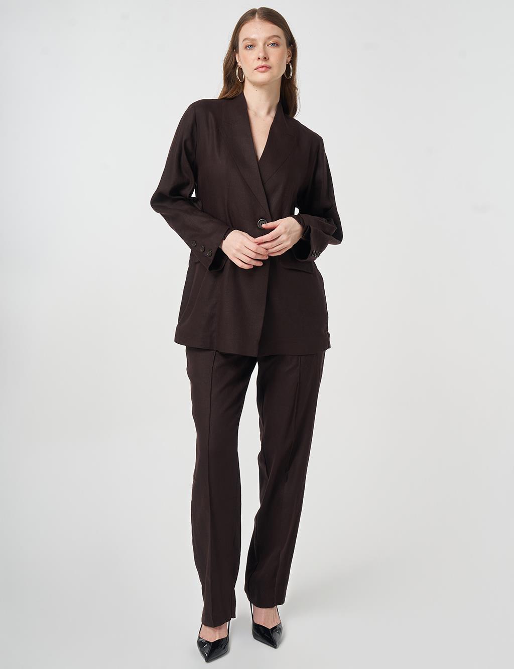 Kapak Cepli Lyocell Keten İkili Takım Koyu Kahve