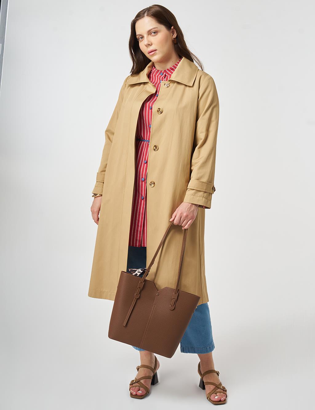 Geniş Yaka Trençkot Bej
