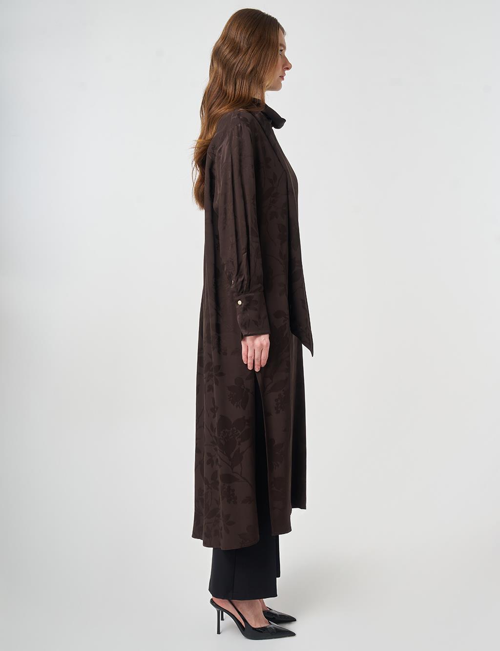 Şal Yaka Viskon Tunik Koyu Kahve