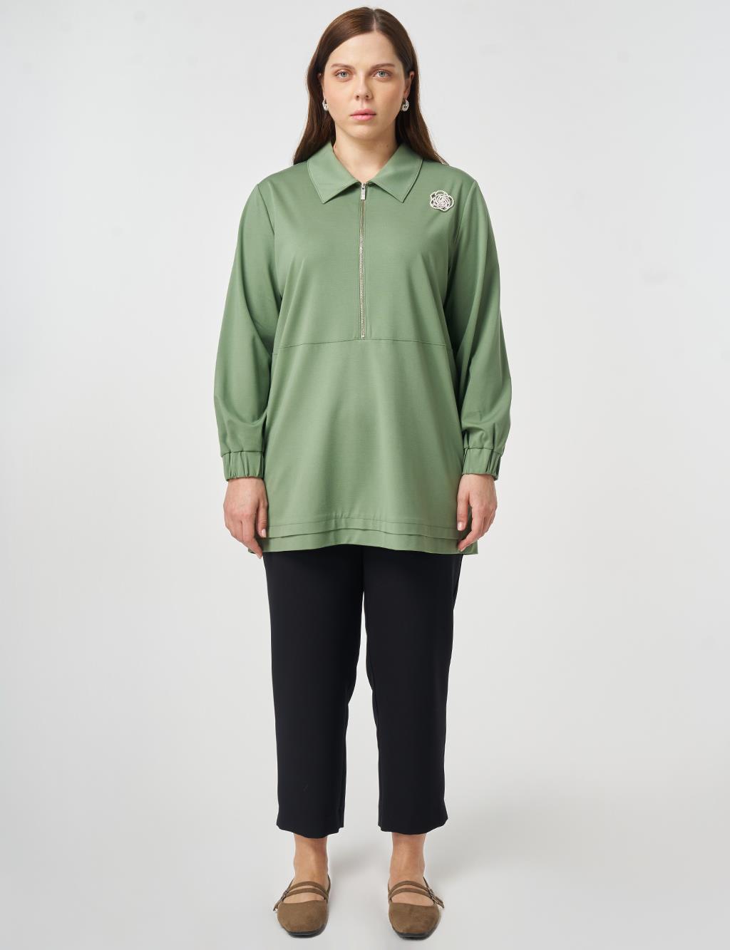 Zipper Closure Rayon Tunic Moss Green