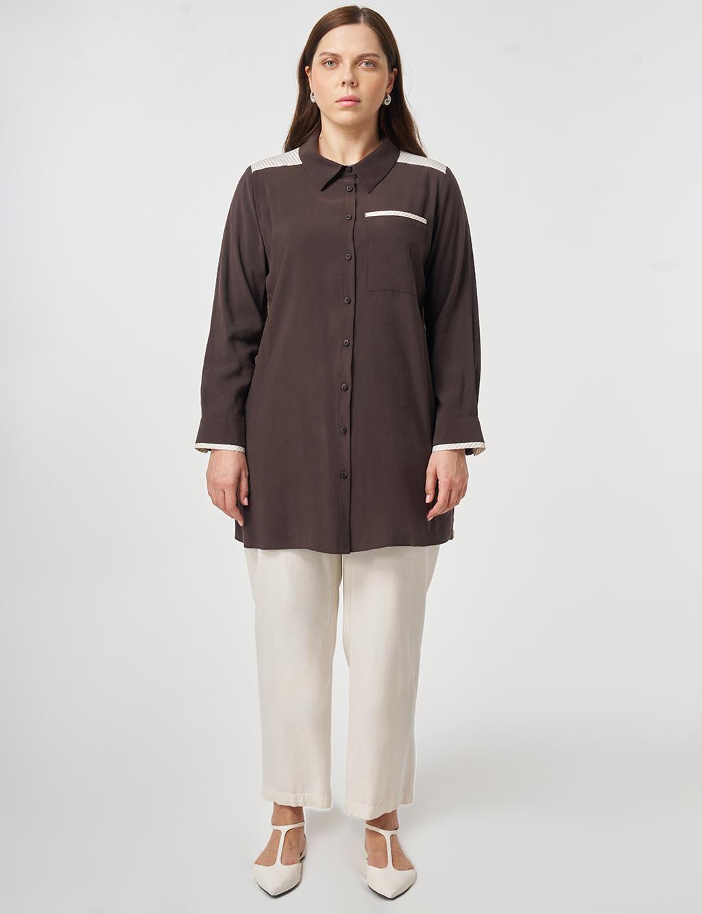 Fabric Trimmed Modal Tunic Dark Brown