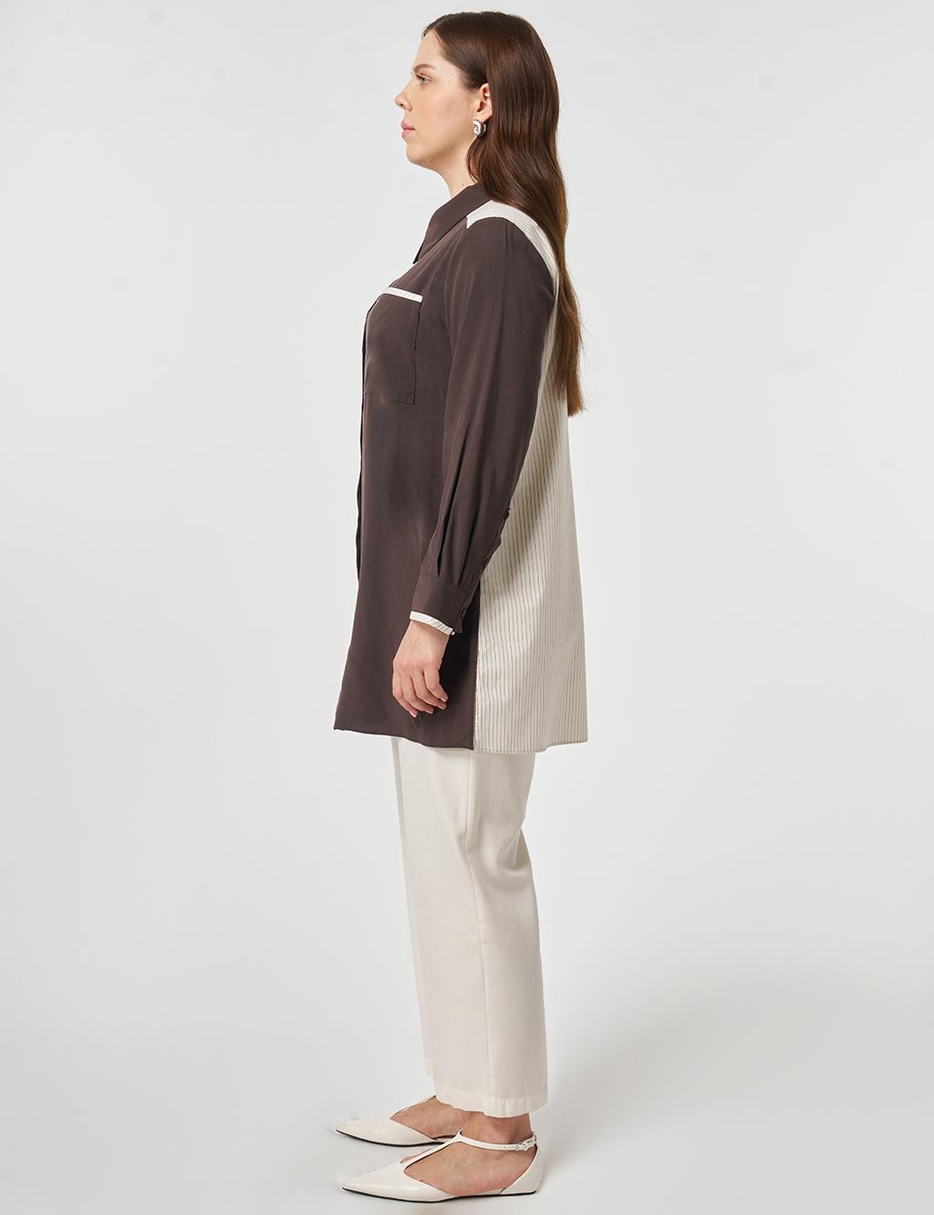 Fabric Trimmed Modal Tunic Dark Brown