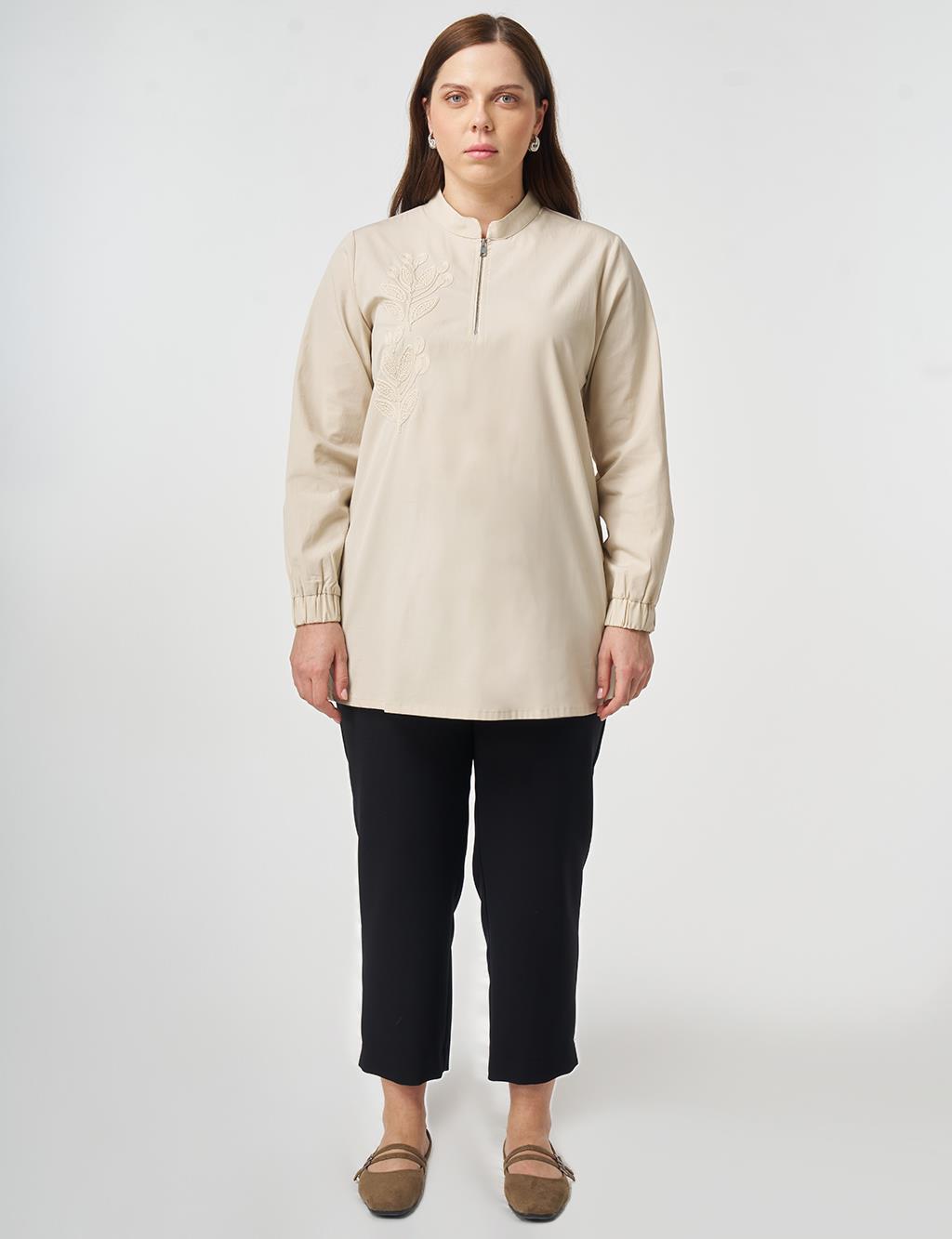 100% Cotton Embroidered Tunic Cream