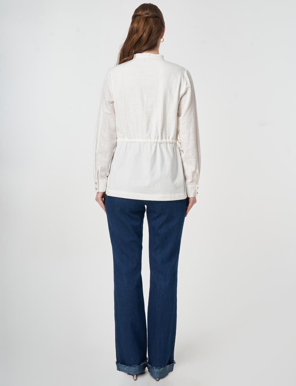 Mandarin Collar Embossed Blouse Off-White