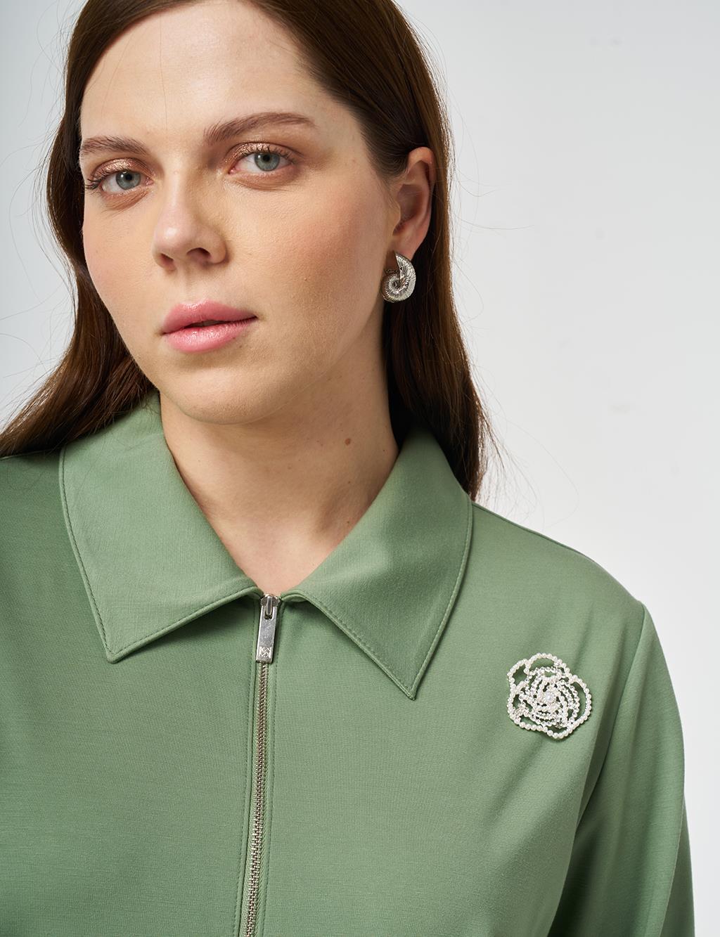 Zipper Closure Rayon Tunic Moss Green