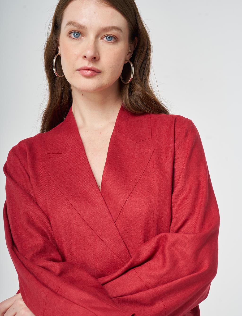 Kapak Cepli Lyocell Keten İkili Takım Yakut