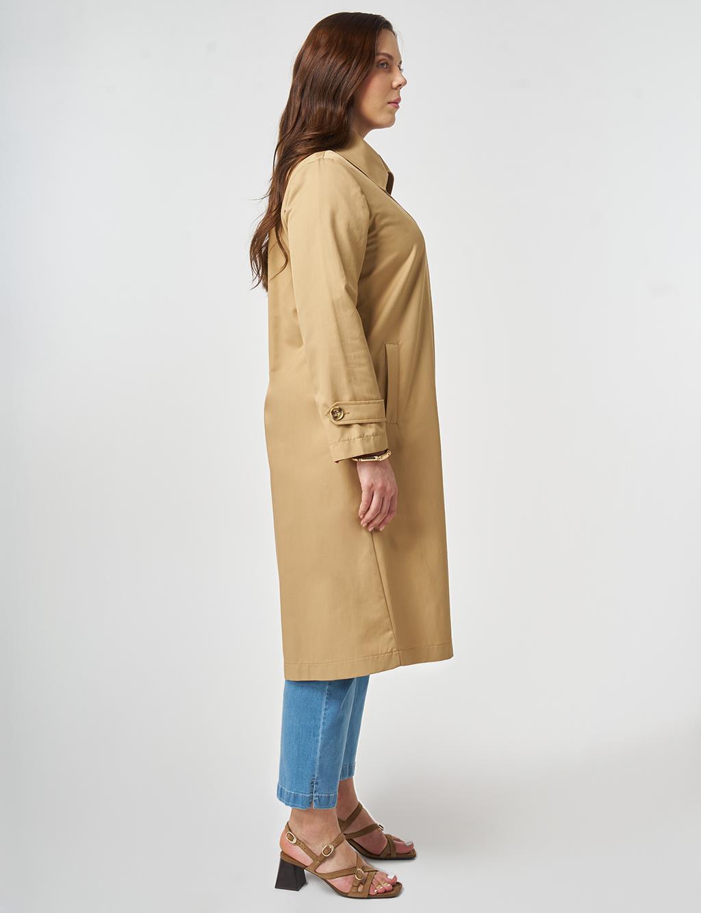 Geniş Yaka Trençkot Bej