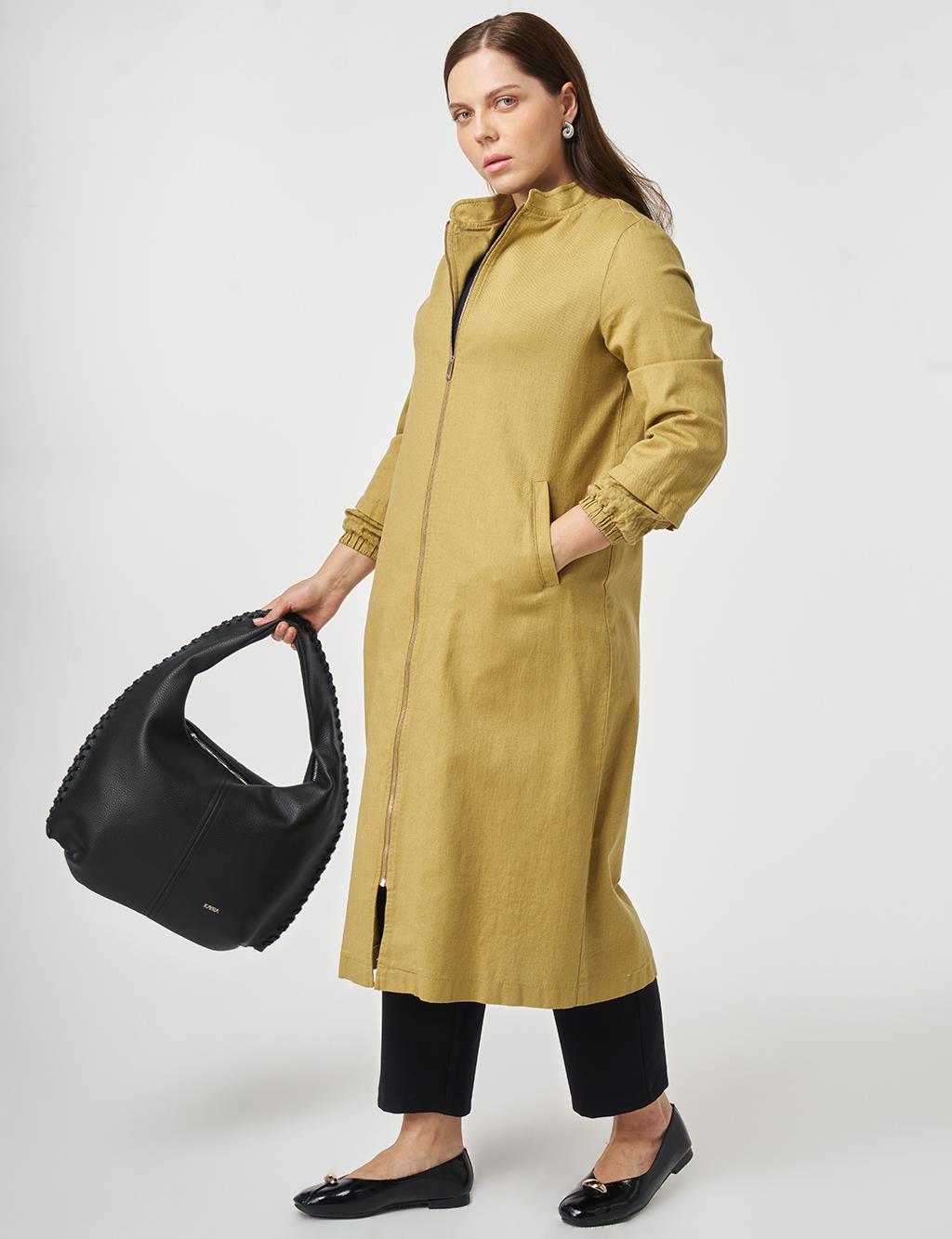 Hakim Yaka Non Denim Kap Yağ Yeşili