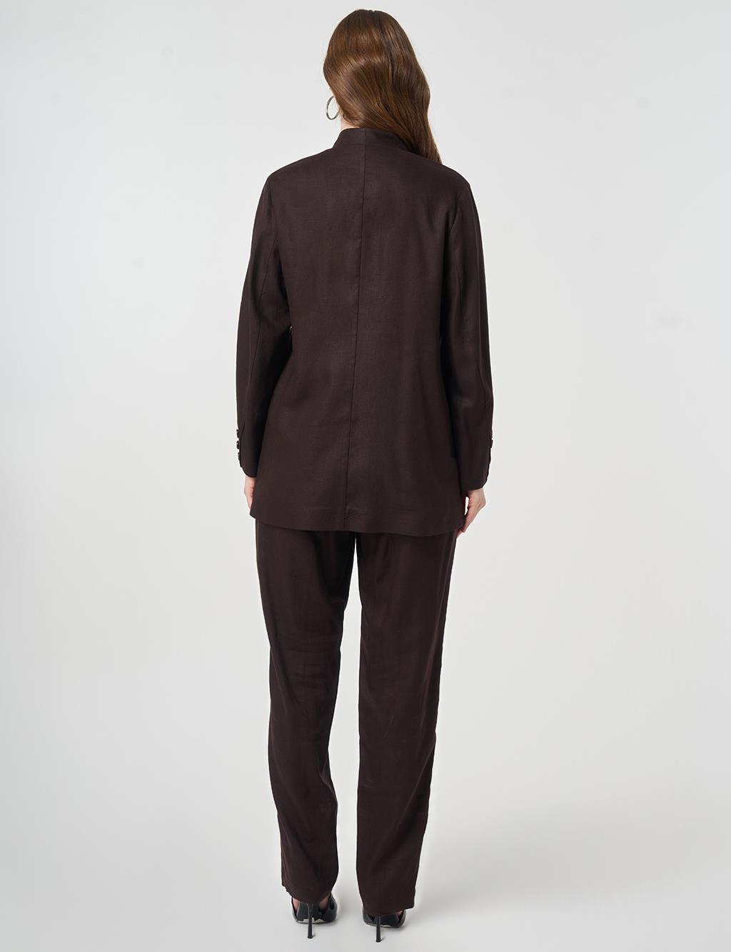 Kapak Cepli Lyocell Keten İkili Takım Koyu Kahve
