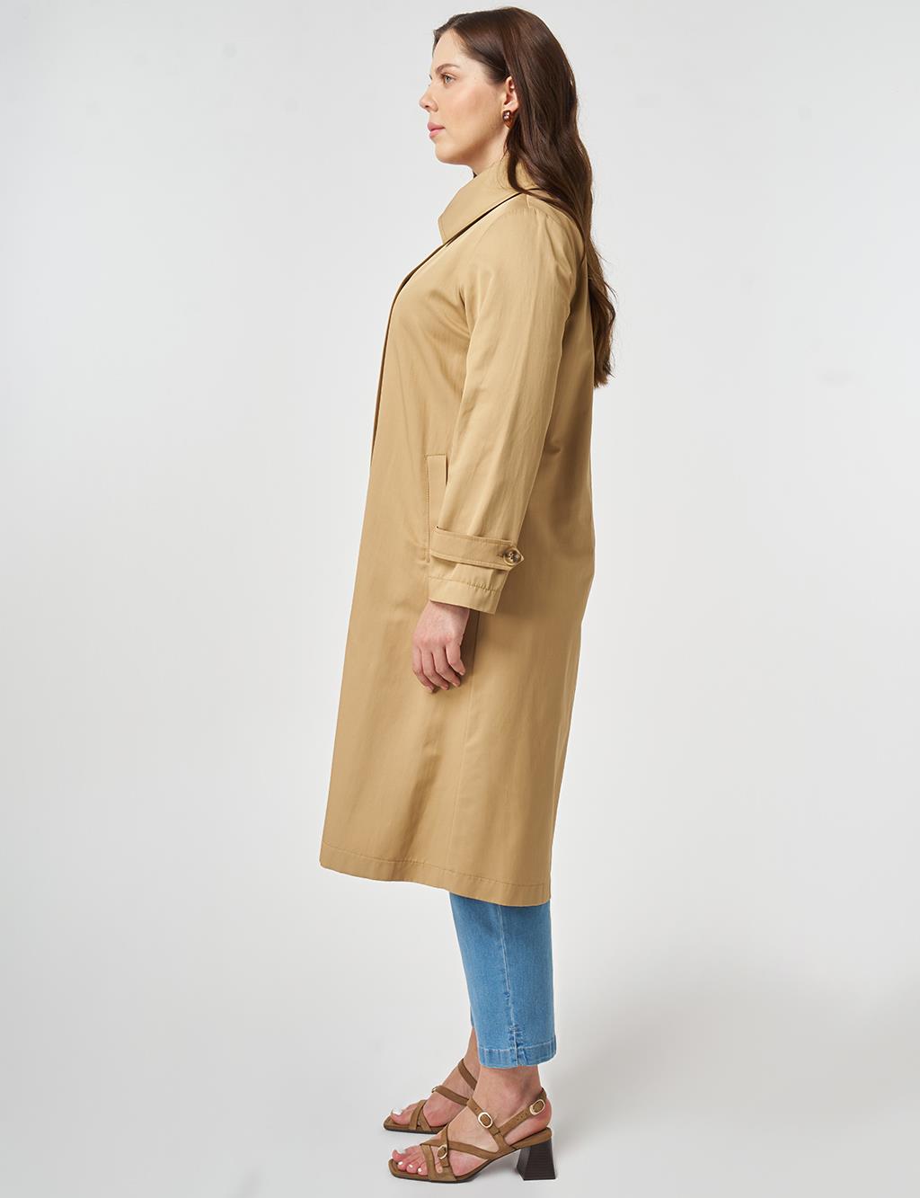 Geniş Yaka Trençkot Bej