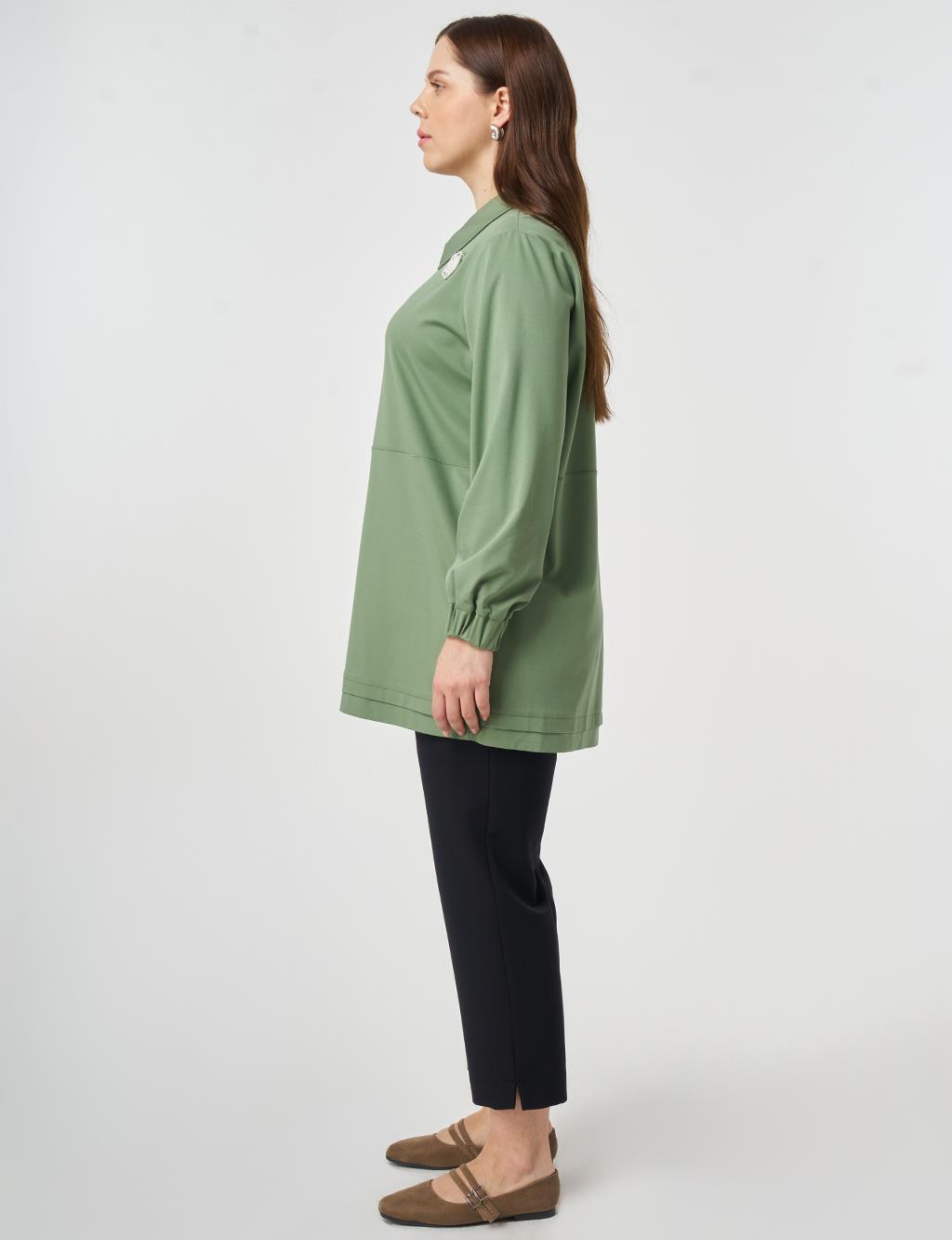 Zipper Closure Rayon Tunic Moss Green