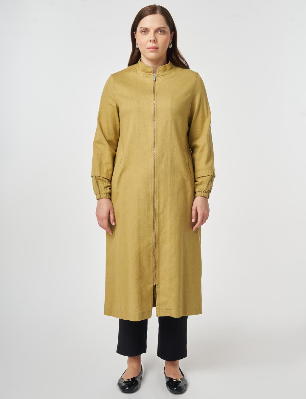 Hakim Yaka Non Denim Kap Yağ Yeşili