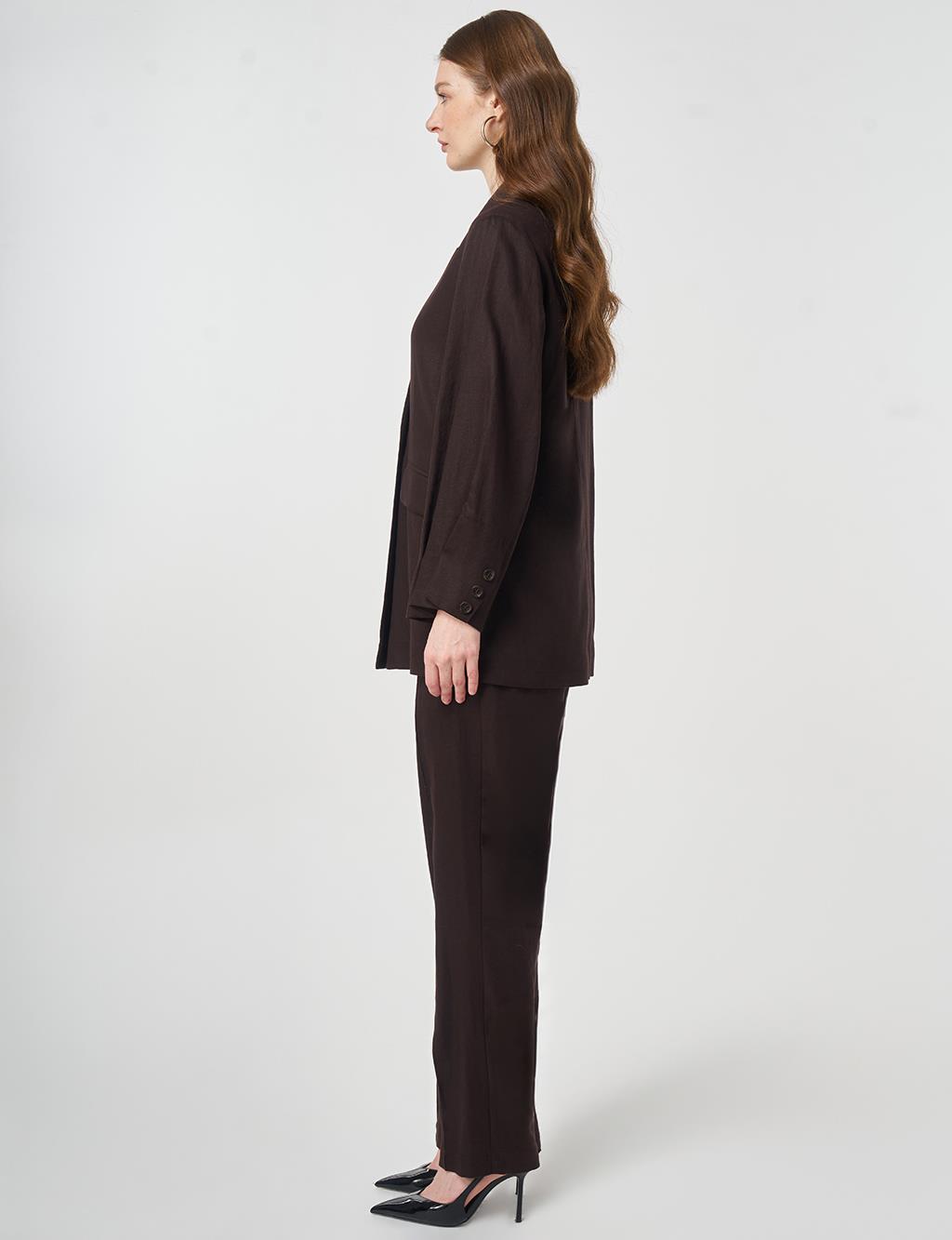 Kapak Cepli Lyocell Keten İkili Takım Koyu Kahve