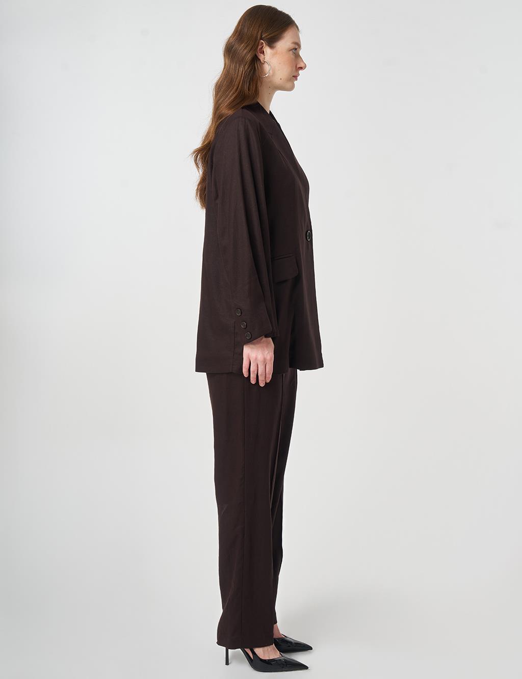 Kapak Cepli Lyocell Keten İkili Takım Koyu Kahve