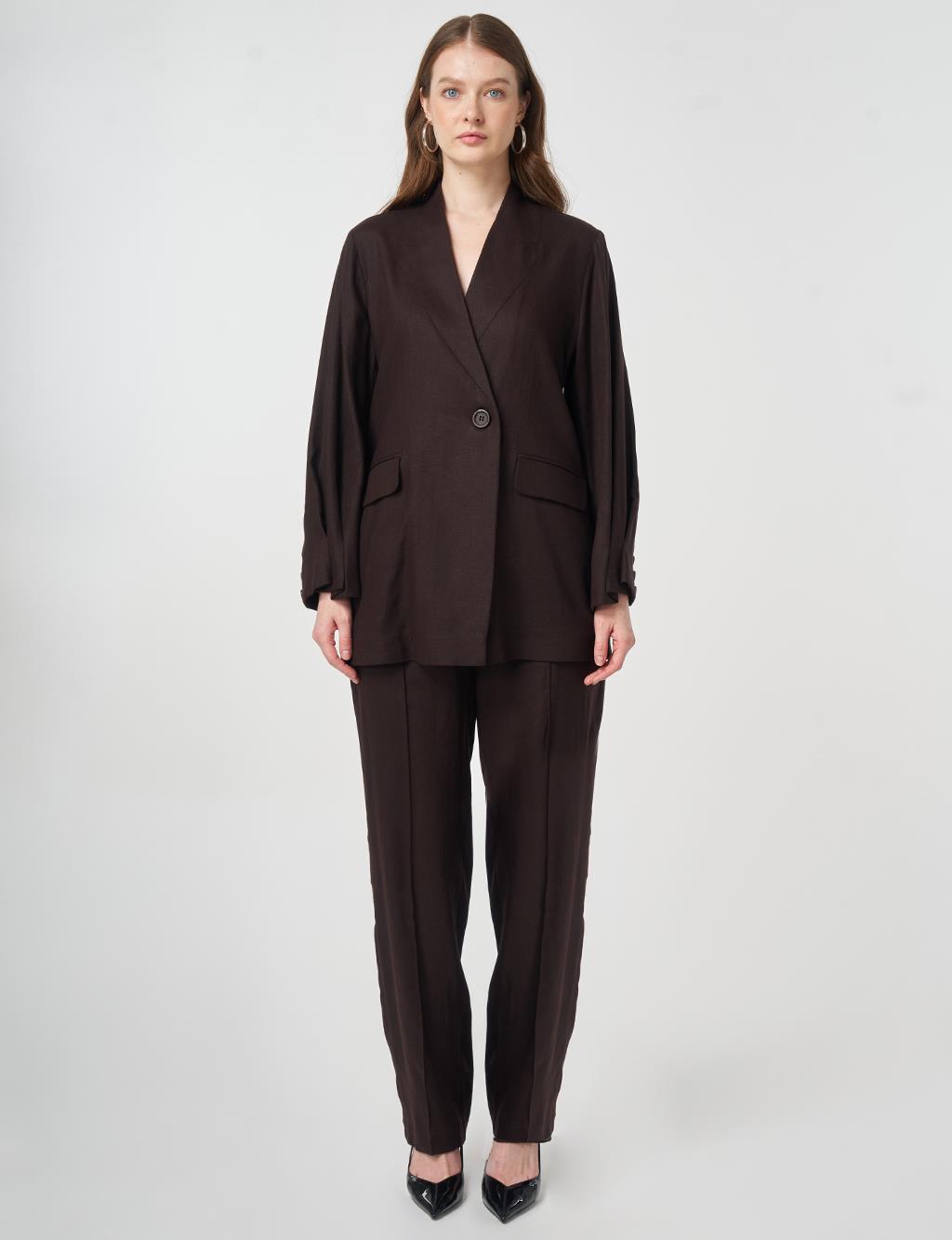 Kapak Cepli Lyocell Keten İkili Takım Koyu Kahve