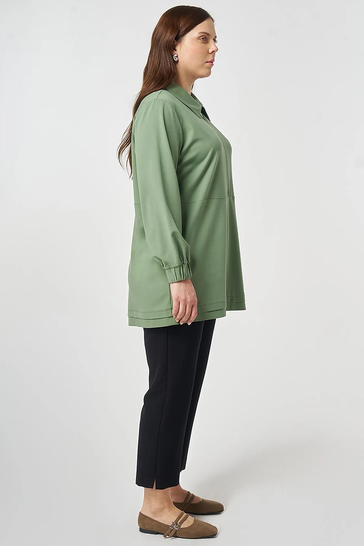 Fermuar Kapamalı Rayon Tunik Yosun Yeşili