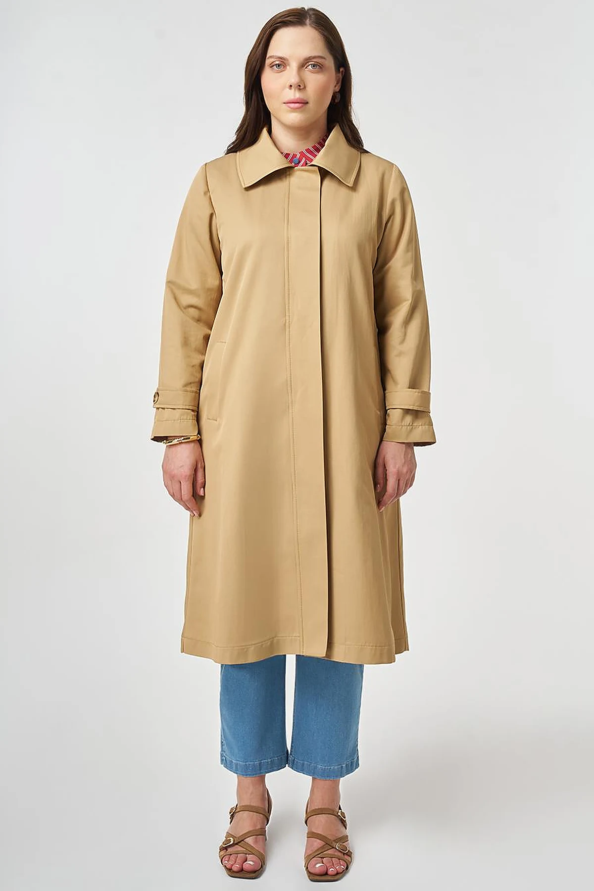 Wide Collar Trench Coat Beige