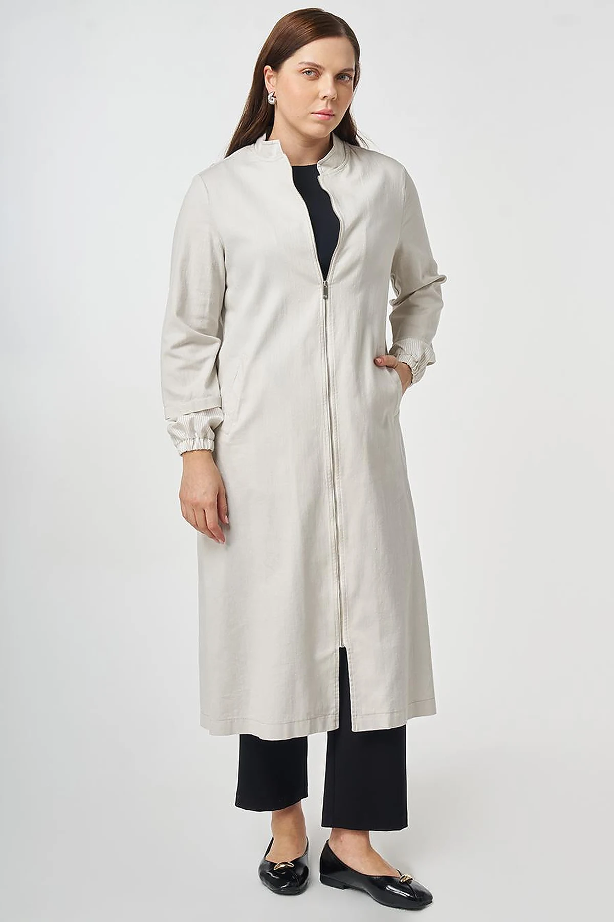 Stand-Collar Non-Denim Cape Grey