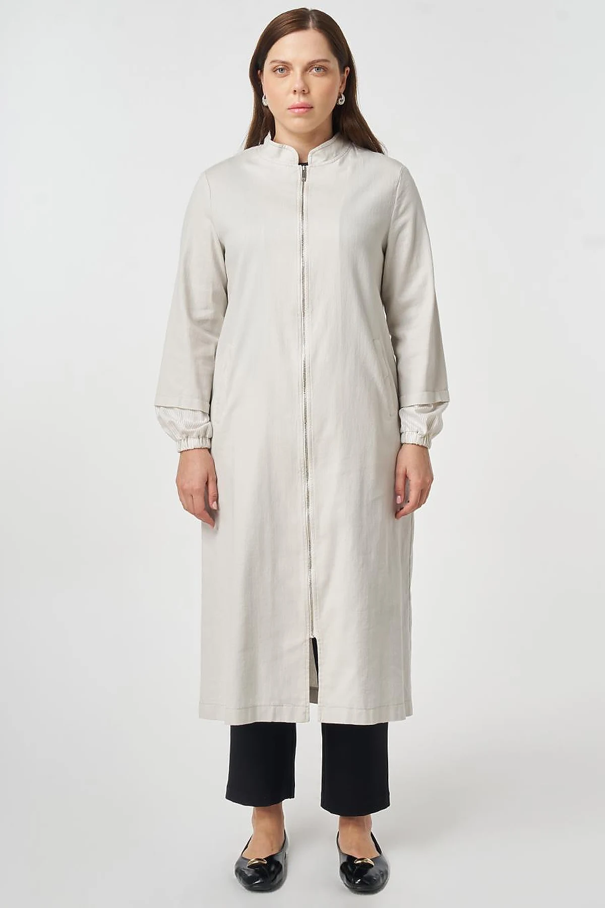 Stand-Collar Non-Denim Cape Grey