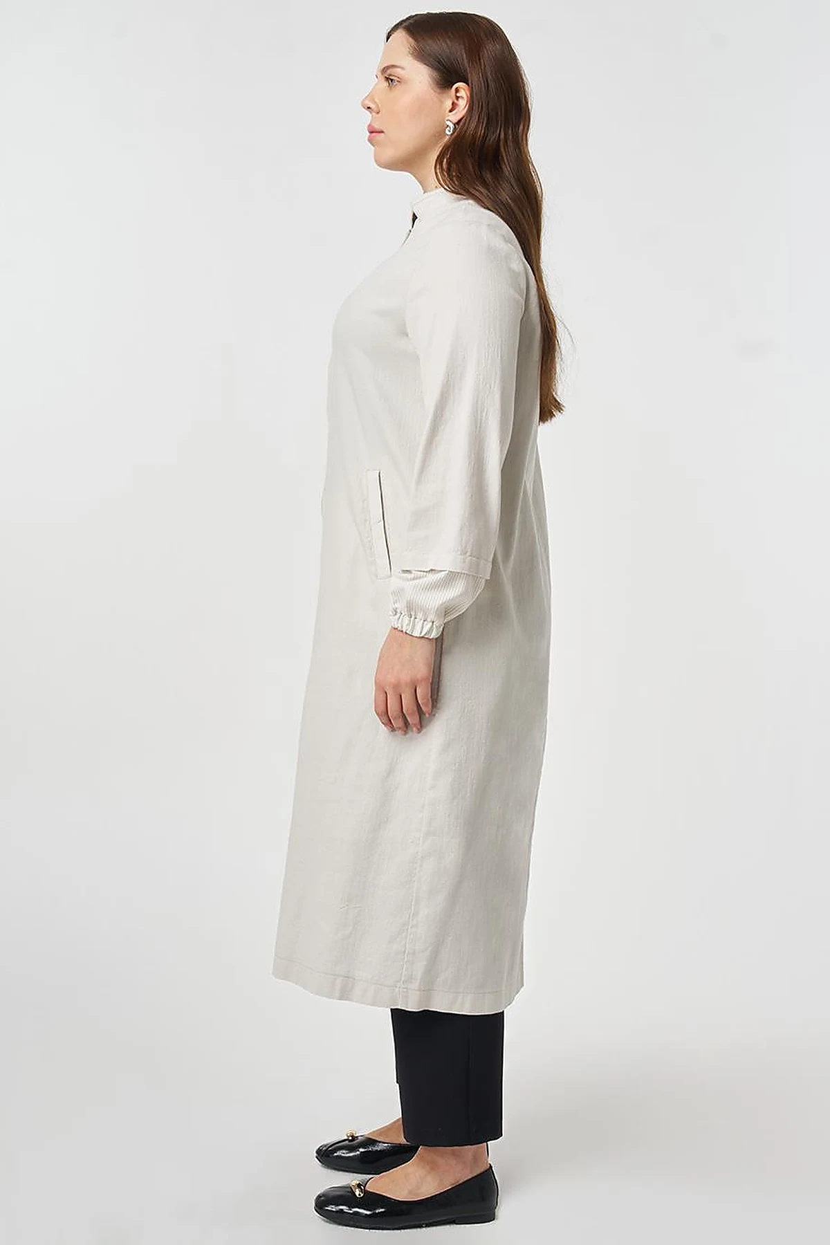 Stand-Collar Non-Denim Cape Grey