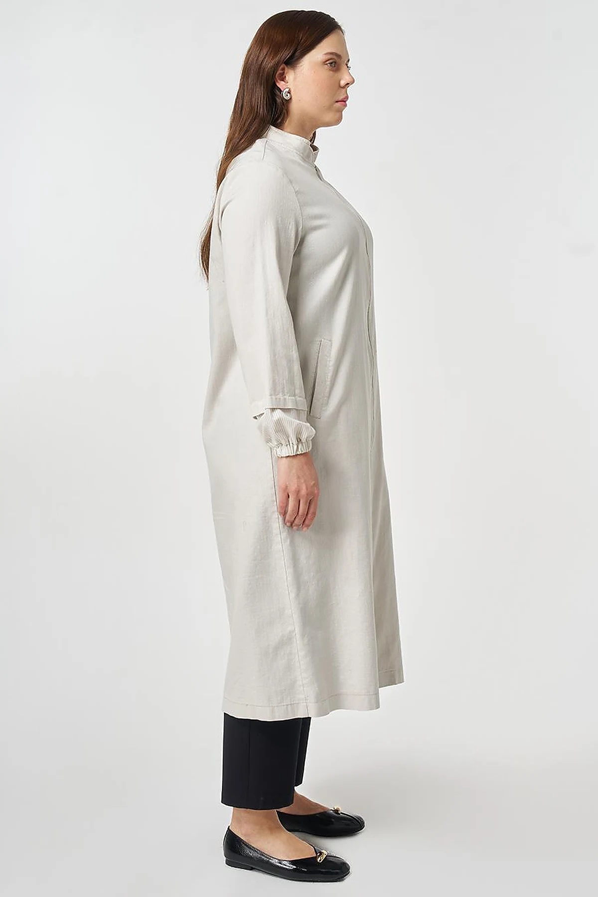 Stand-Collar Non-Denim Cape Grey