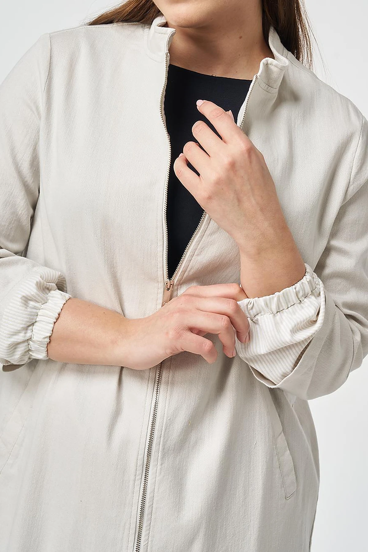 Stand-Collar Non-Denim Cape Grey