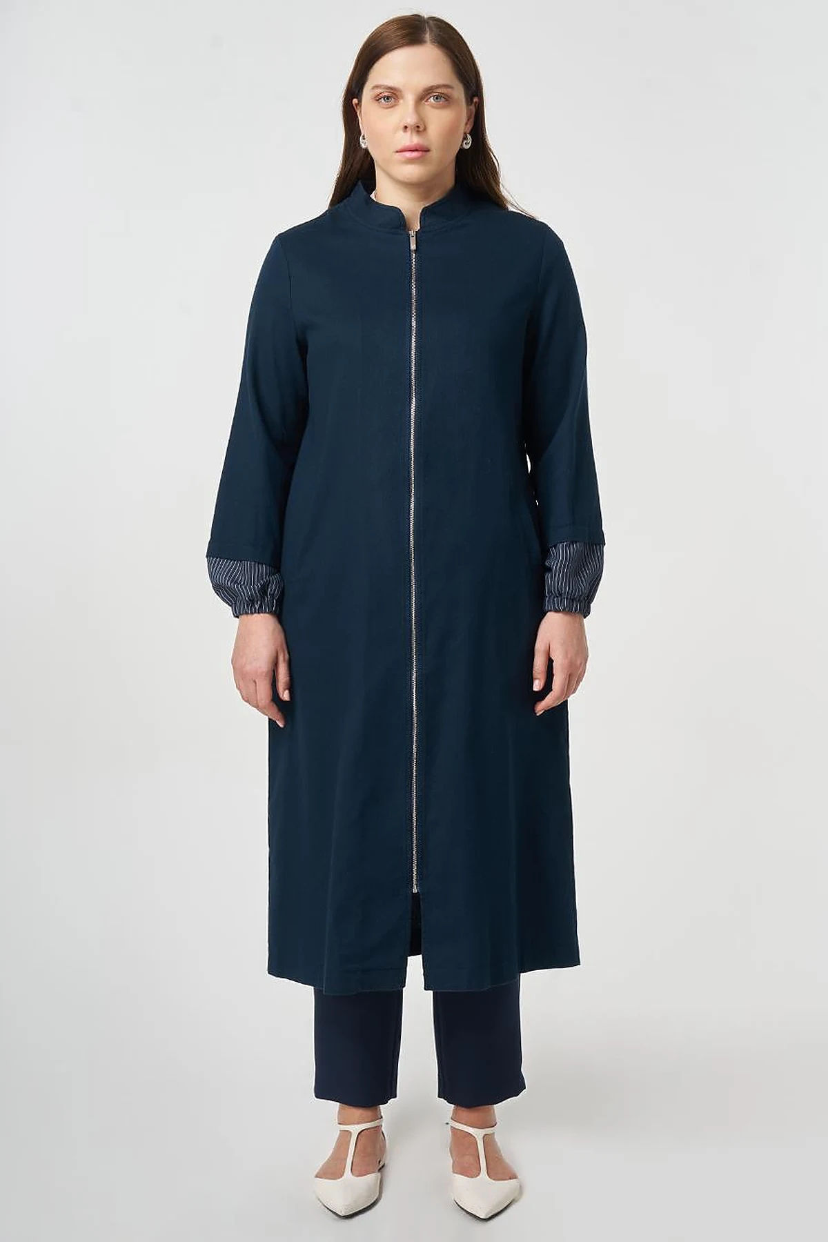 Stand-Collar Non-Denim Cape Dark Navy