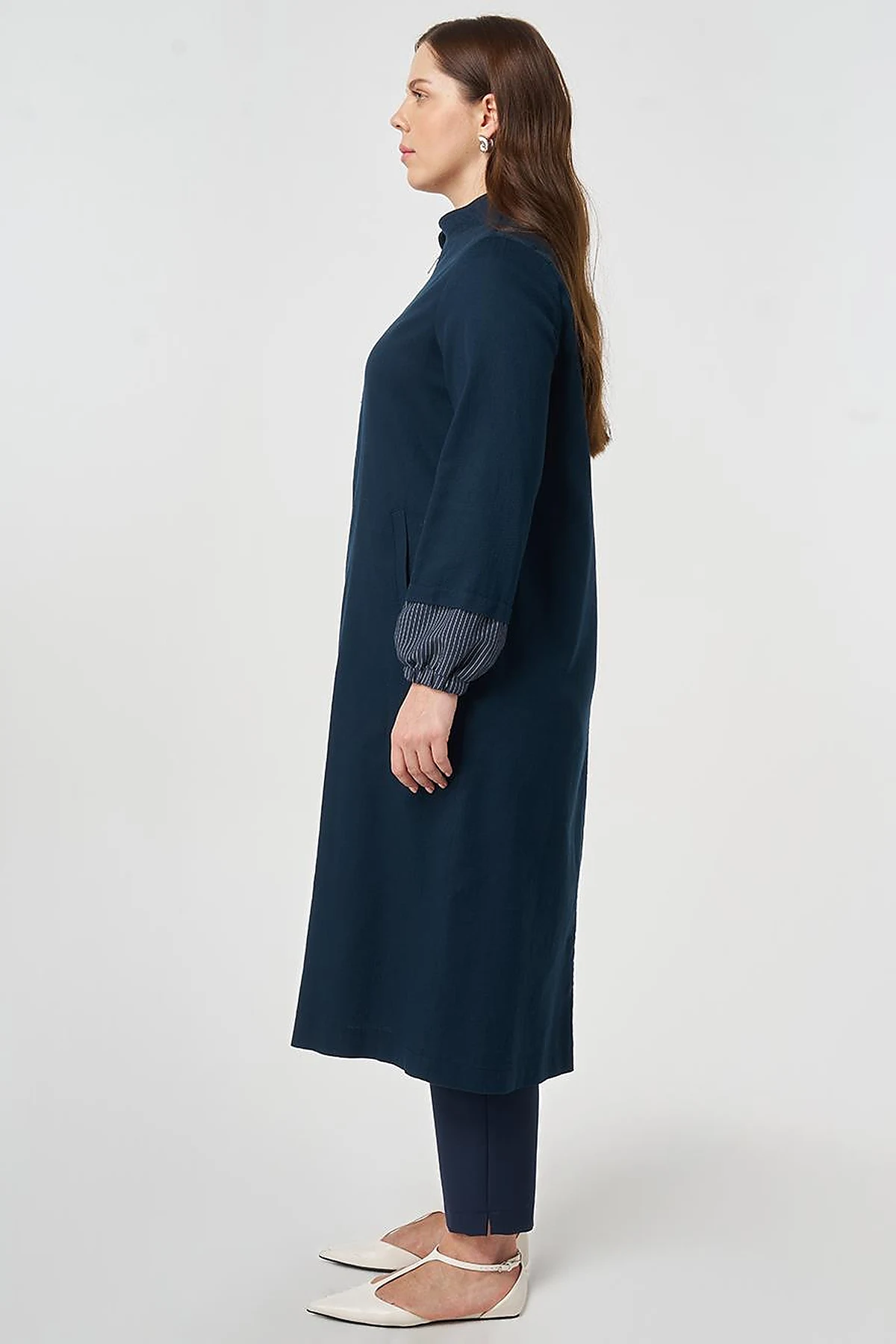 Stand-Collar Non-Denim Cape Dark Navy