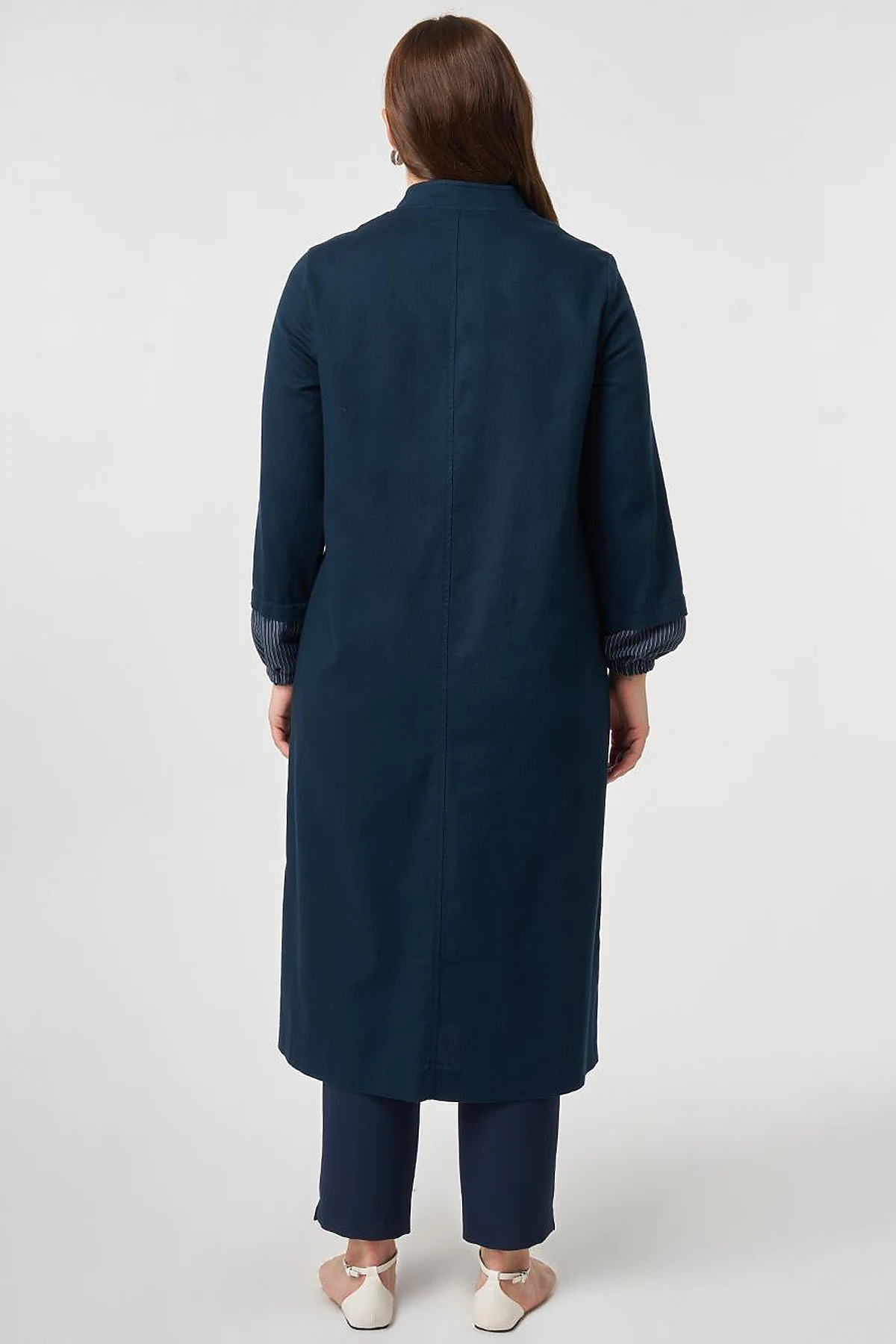 Stand-Collar Non-Denim Cape Dark Navy