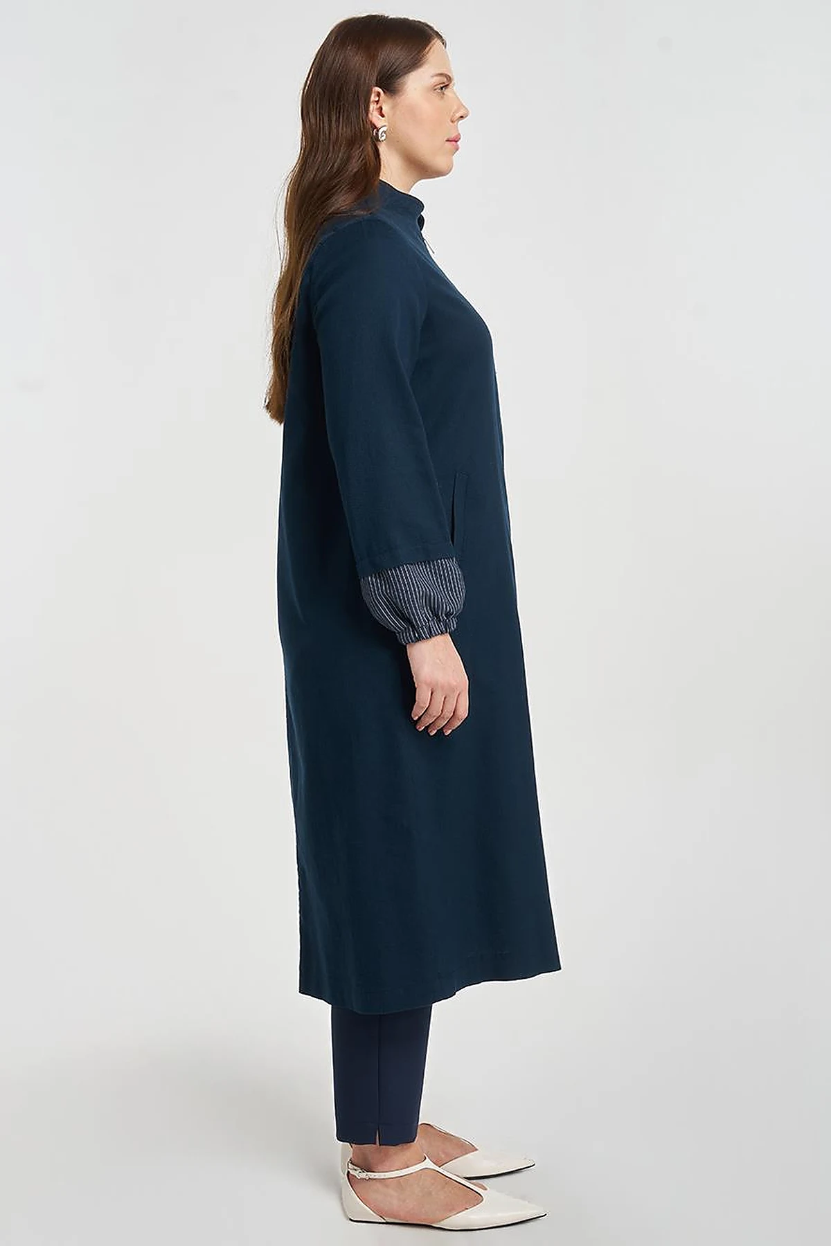 Stand-Collar Non-Denim Cape Dark Navy