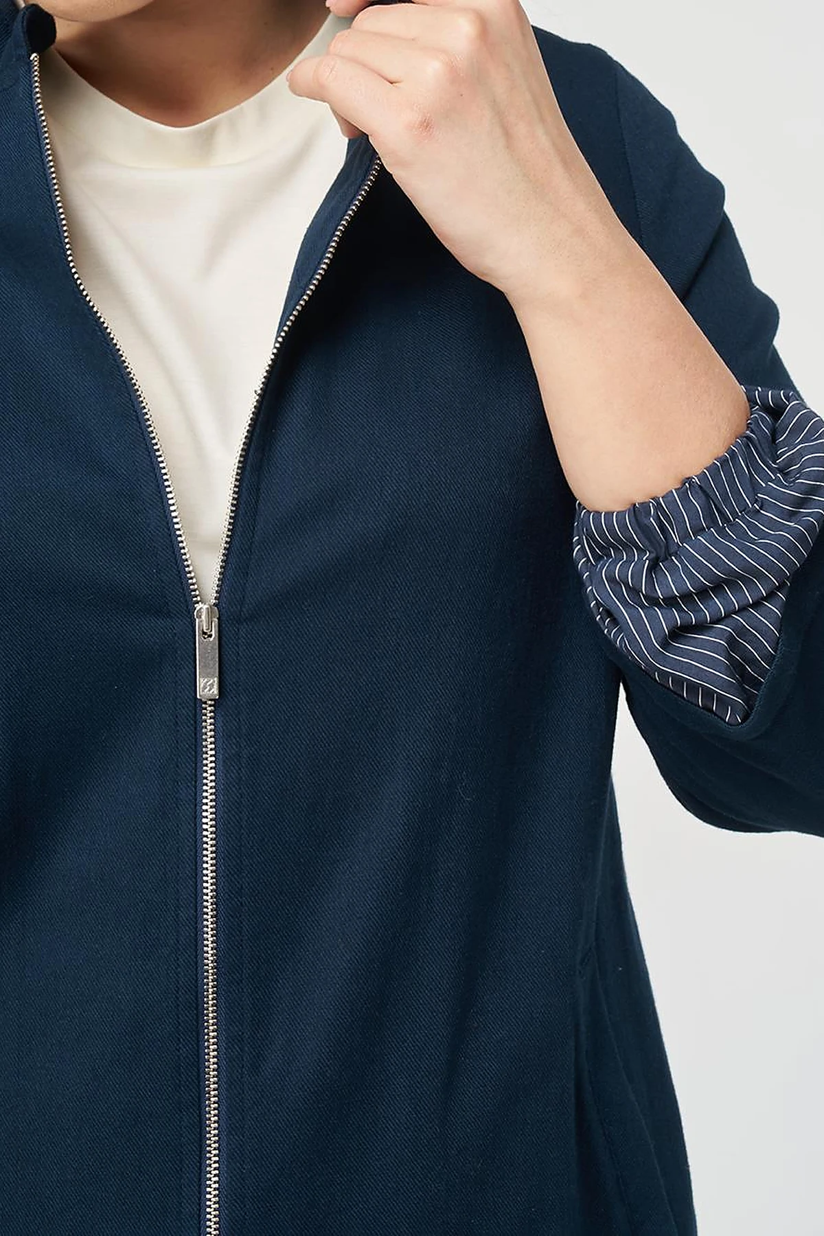 Stand-Collar Non-Denim Cape Dark Navy