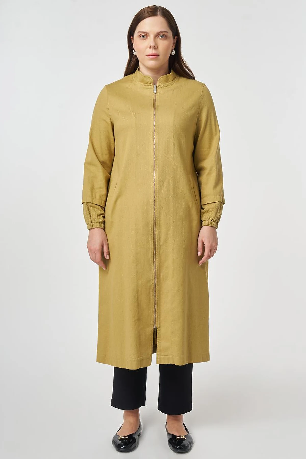 Stand-Collar Non-Denim Cape Olive Green