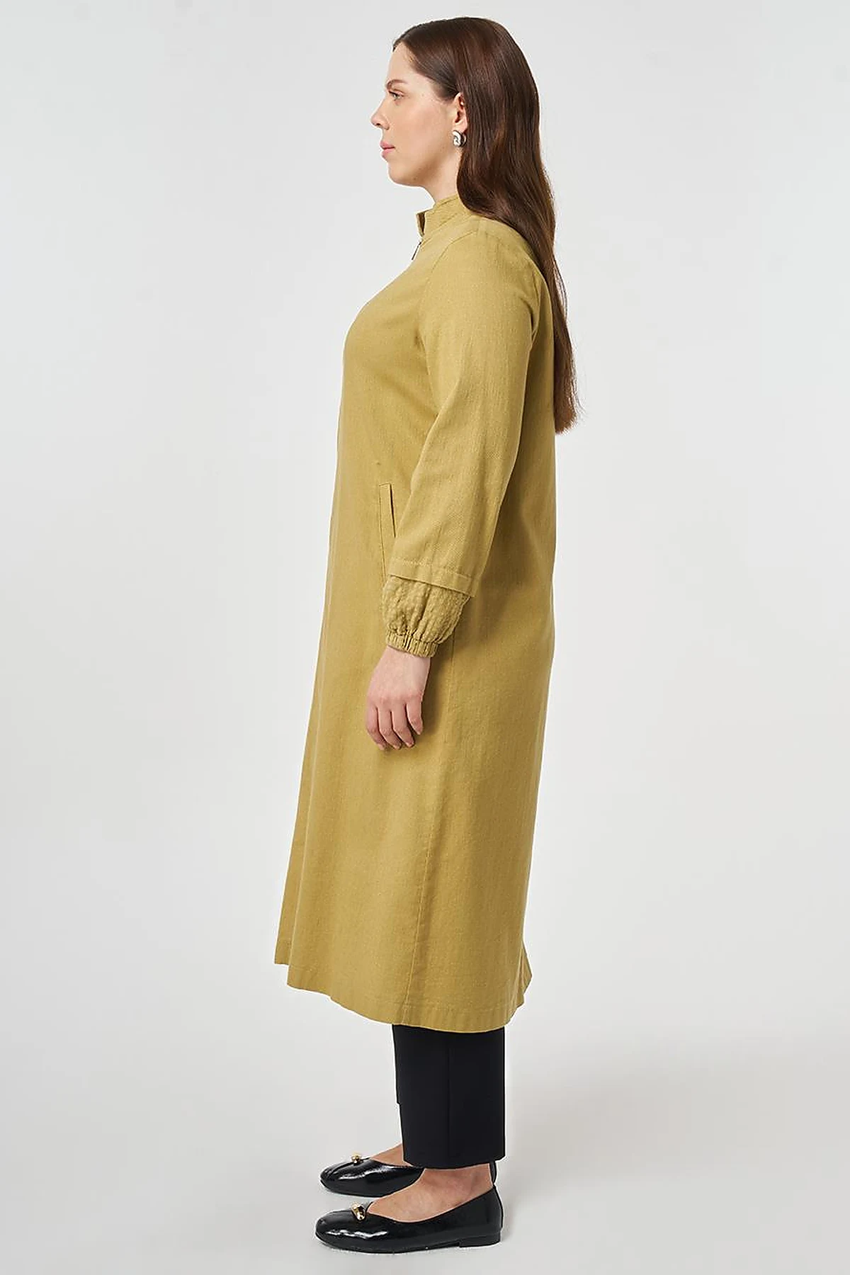 Stand-Collar Non-Denim Cape Olive Green