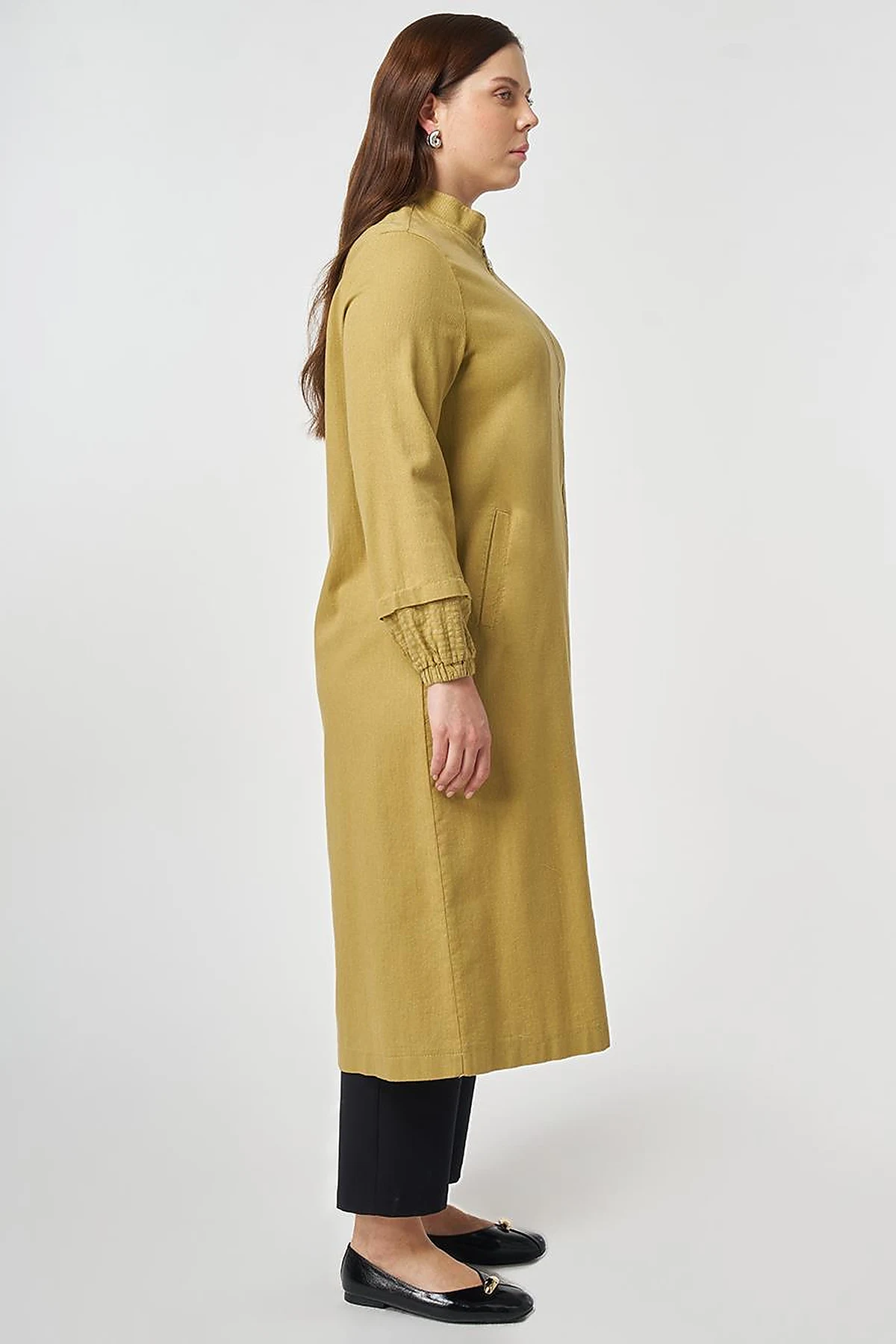 Stand-Collar Non-Denim Cape Olive Green