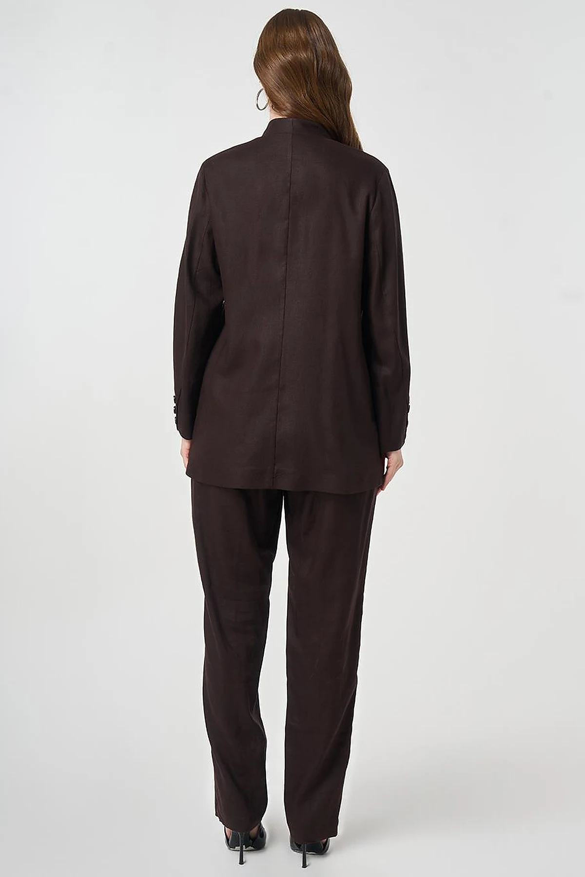 Lyocell Linen Two-Piece Set with Flap Pockets Dark Brown