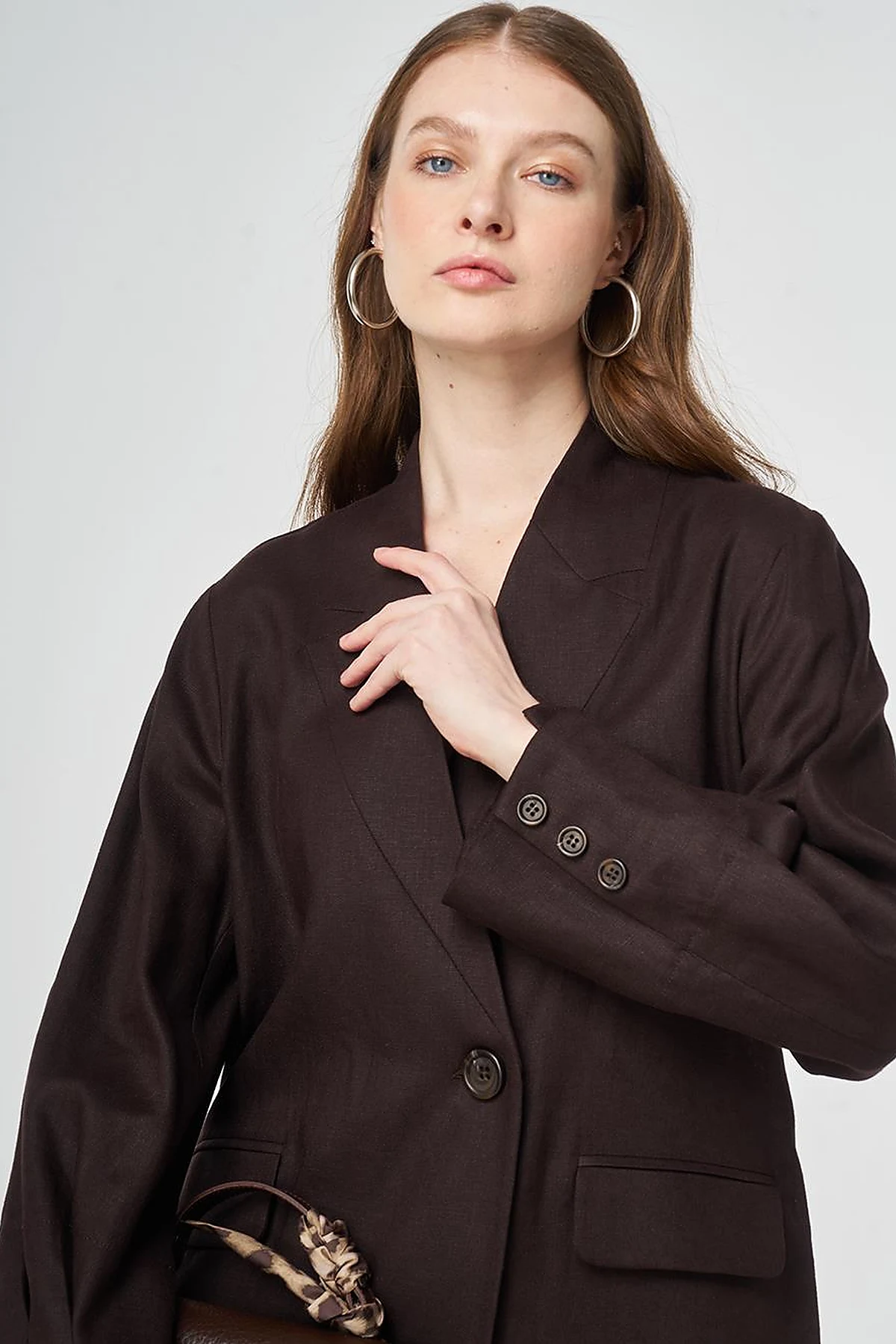 Lyocell Linen Two-Piece Set with Flap Pockets Dark Brown