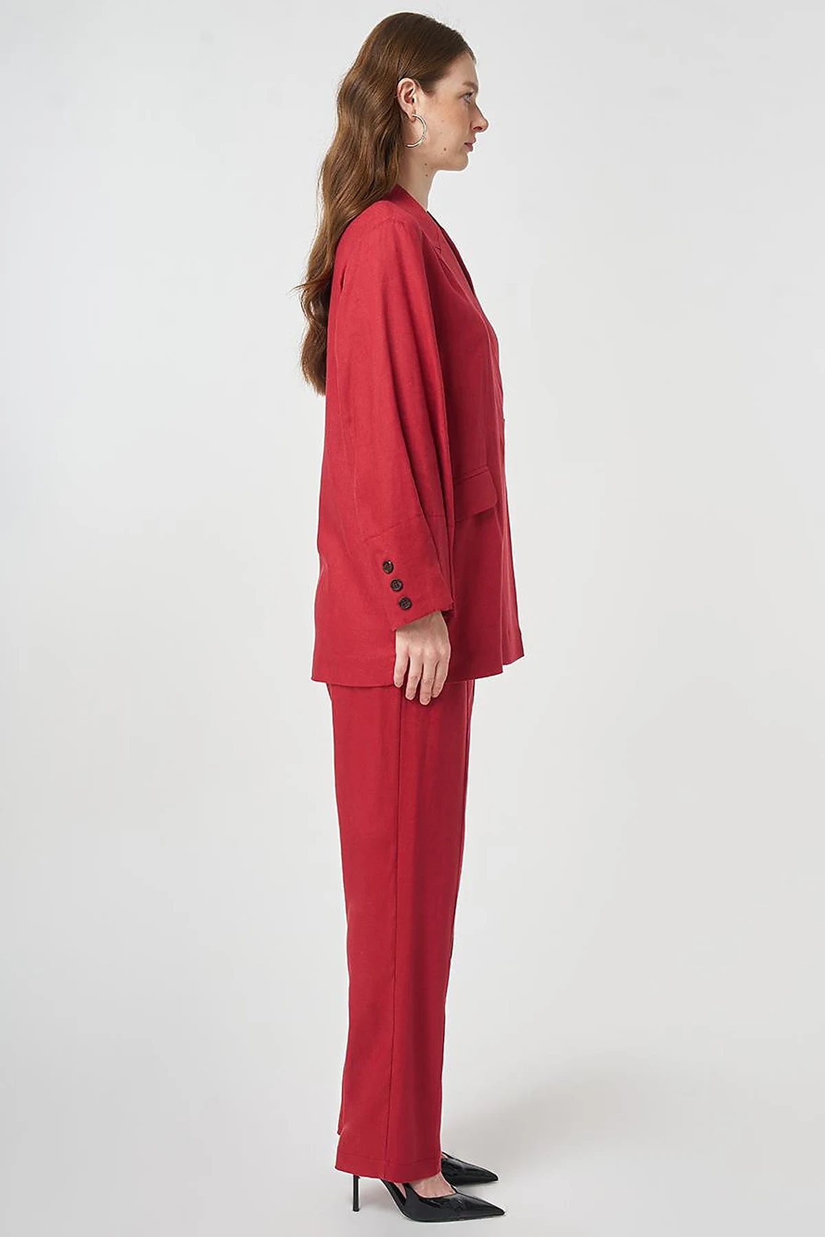 Lyocell Linen Two-Piece Set with Flap Pockets Ruby