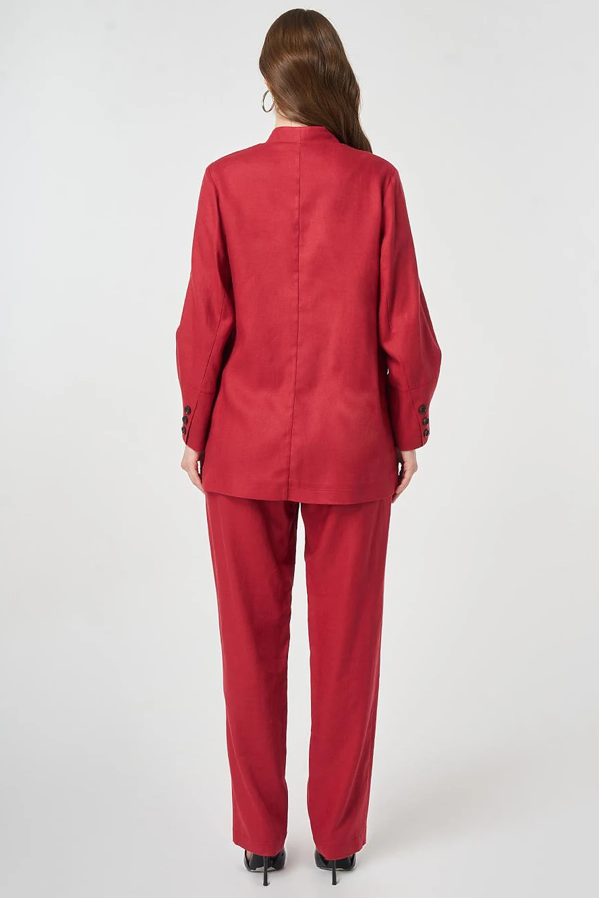 Lyocell Linen Two-Piece Set with Flap Pockets Ruby