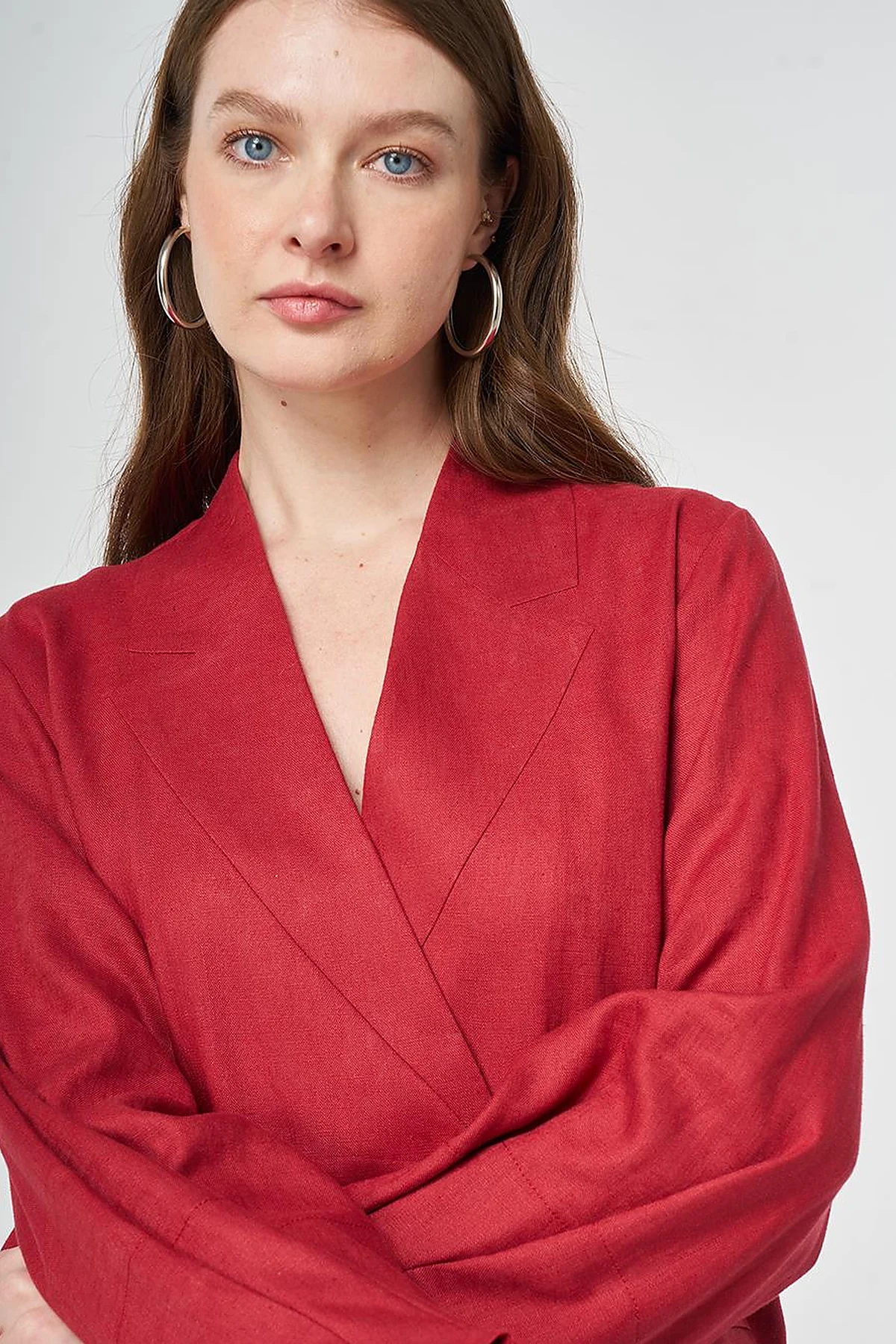 Lyocell Linen Two-Piece Set with Flap Pockets Ruby